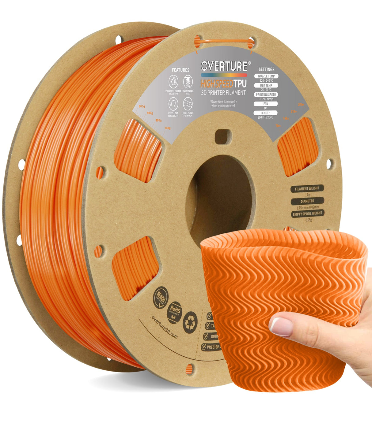 Overture TPU High Speed 3D Printer Filament 1.75mm - Overture 3D