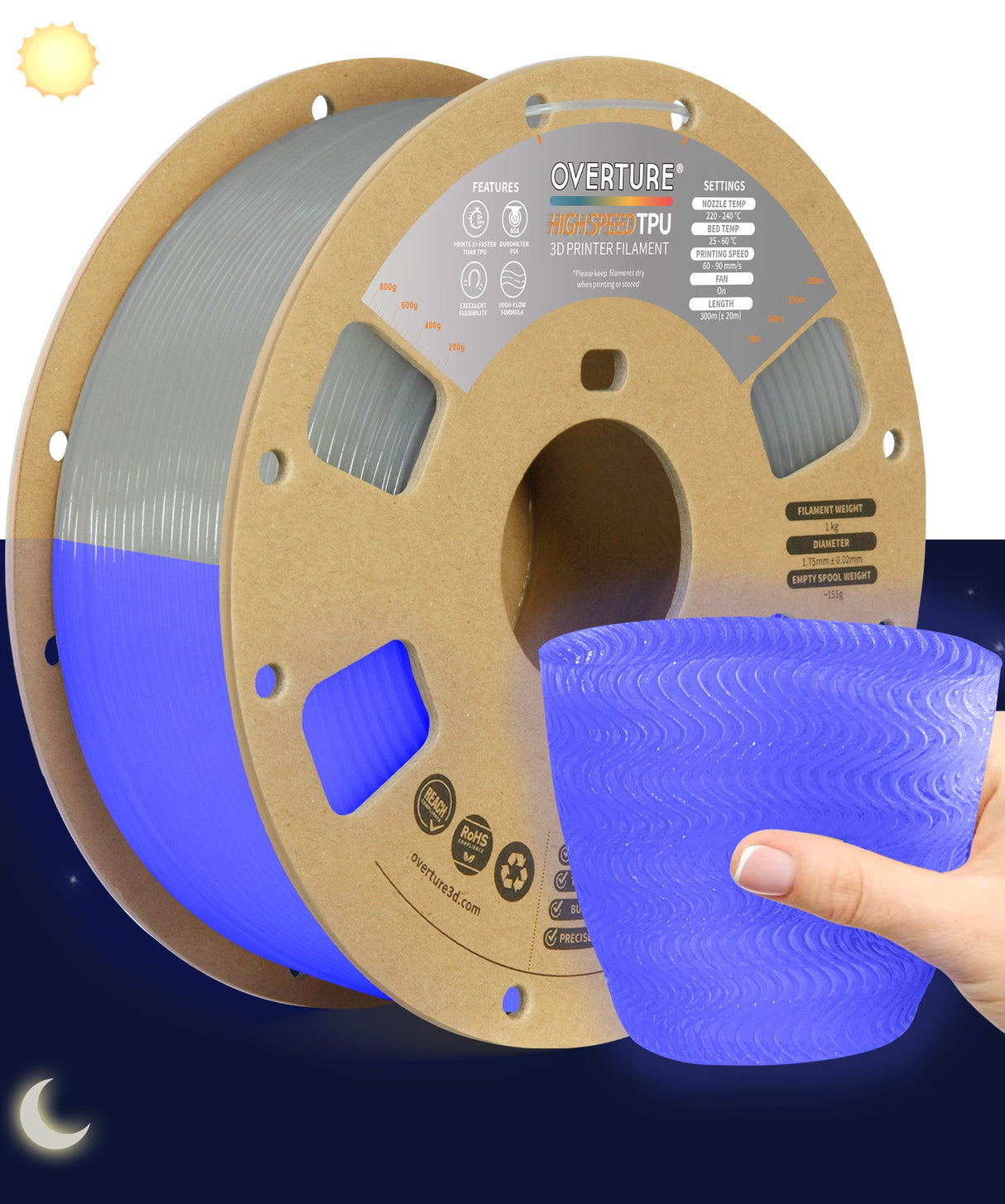 Overture TPU High Speed 3D Printer Filament 1.75mm - Overture 3D