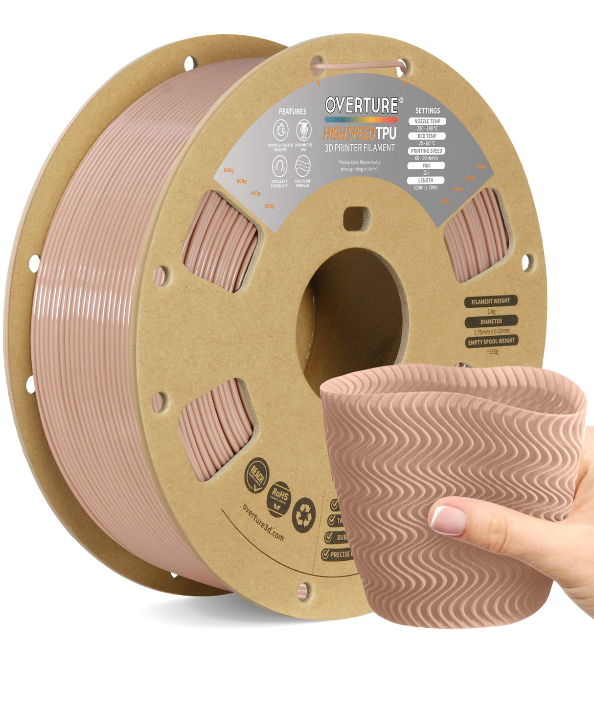 Overture TPU High Speed 3D Printer Filament 1.75mm - Overture 3D