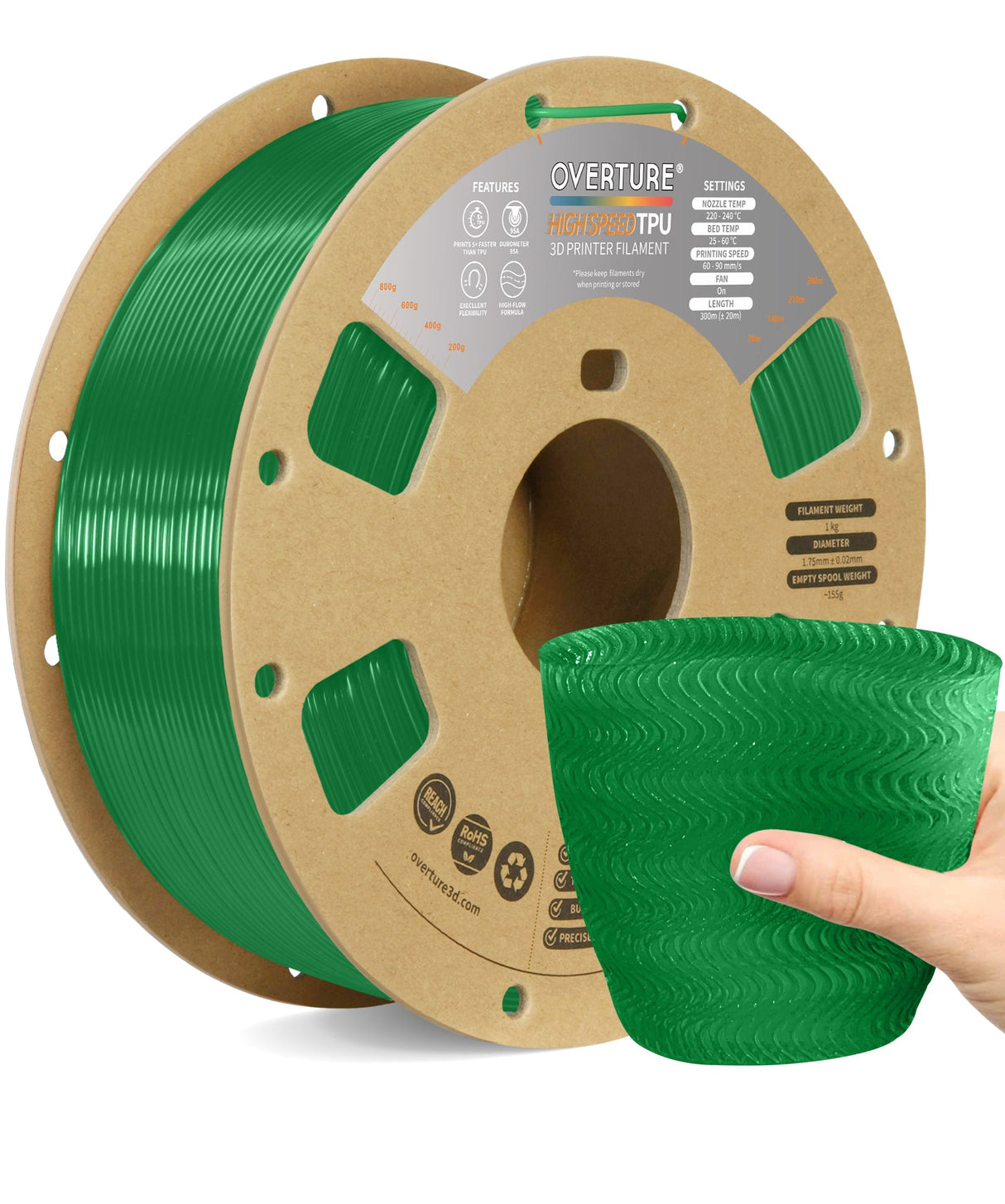 Overture TPU High Speed 3D Printer Filament 1.75mm - Overture 3D