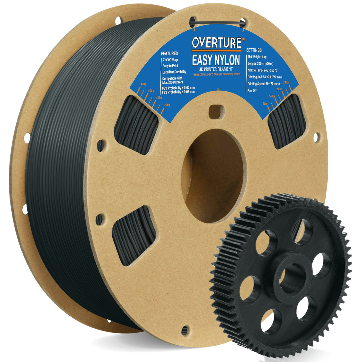 Overture Easy Nylon 3D Printer Filament 1.75mm - Overture 3D