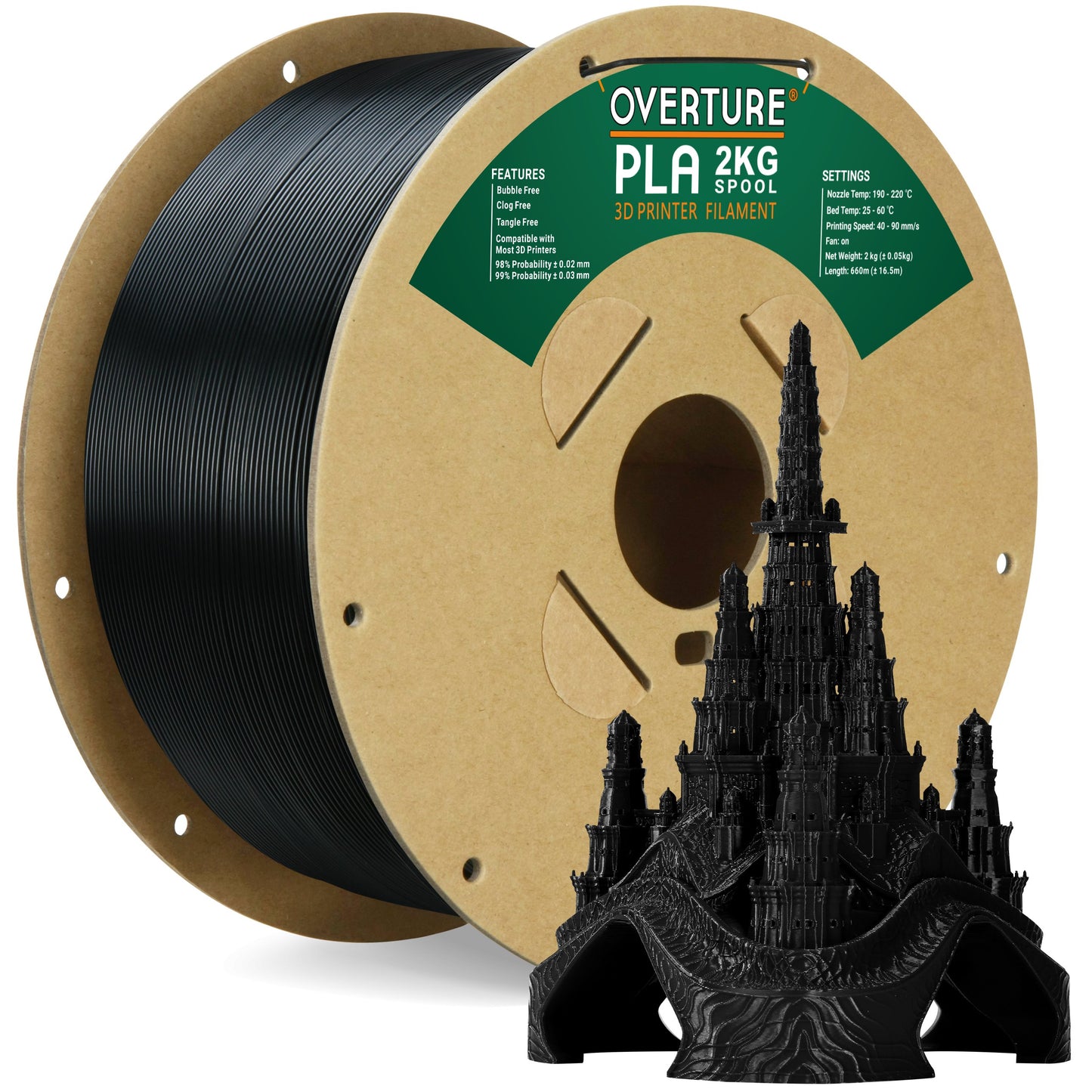 Overture PLA 3D Printer Filament 1.75mm-2KG - Overture 3D