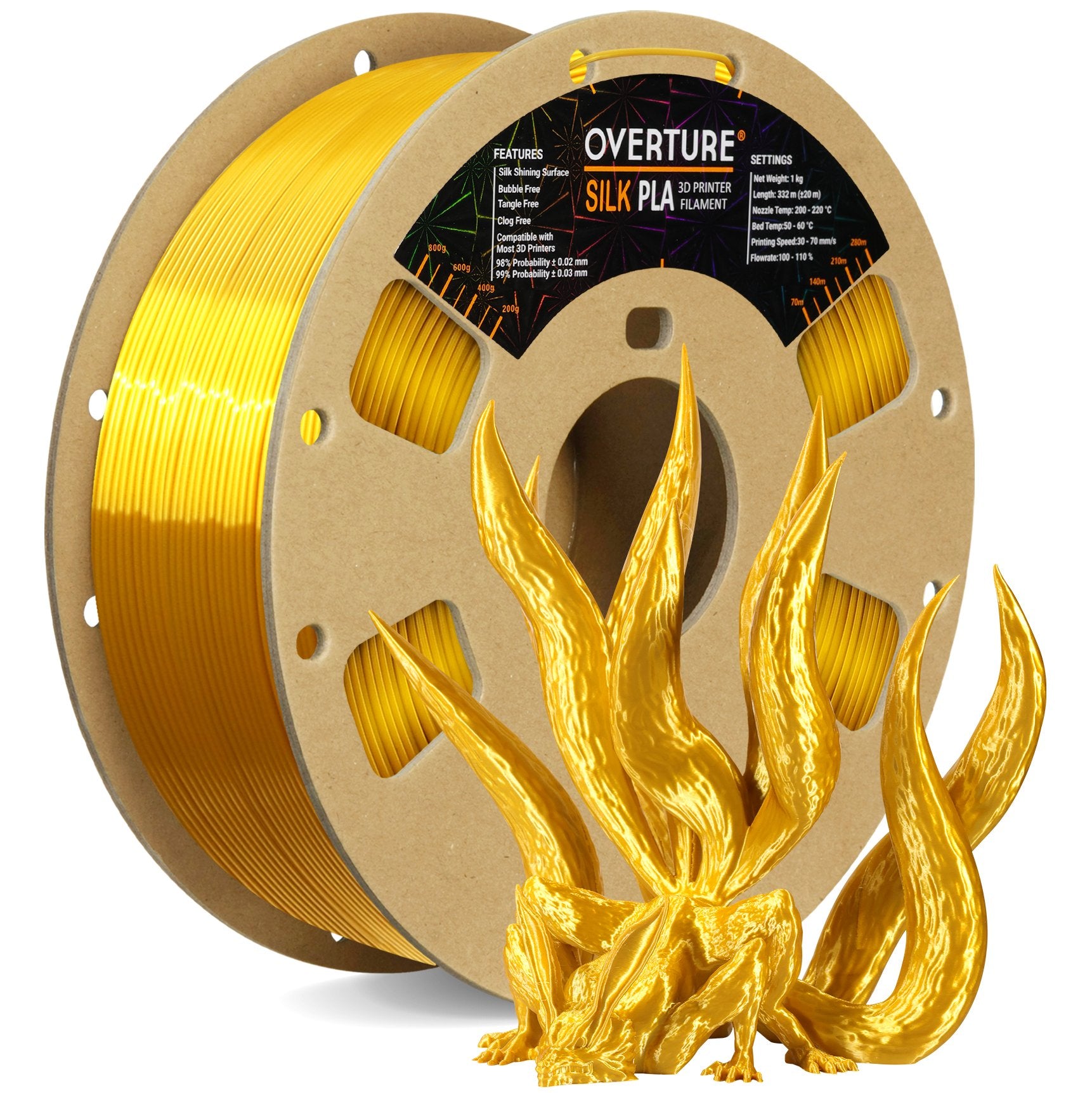 Overture Silk PLA 3D Printer Filament 1.75mm