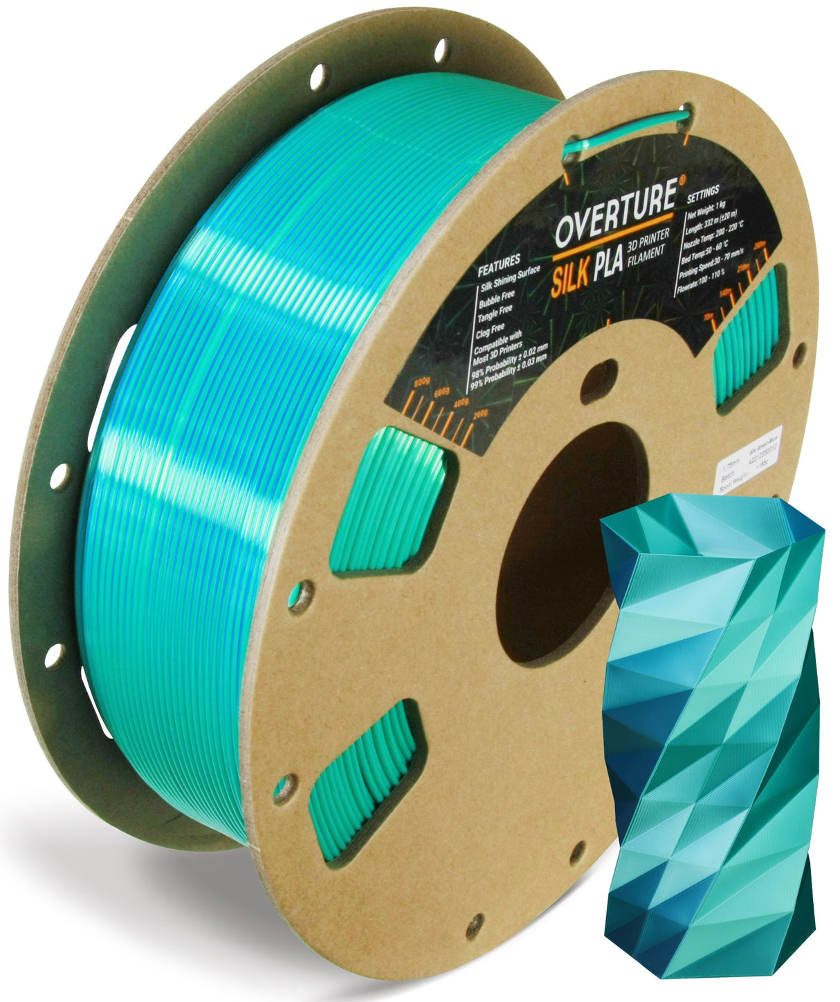 Overture Silk PLA Filament Dual Colors 1.75mm - Overture 3D