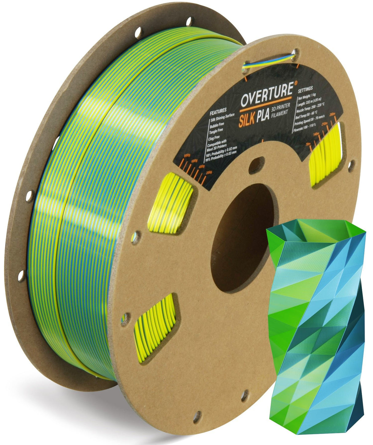 Overture Silk PLA Filament Dual Colors 1.75mm - Overture 3D