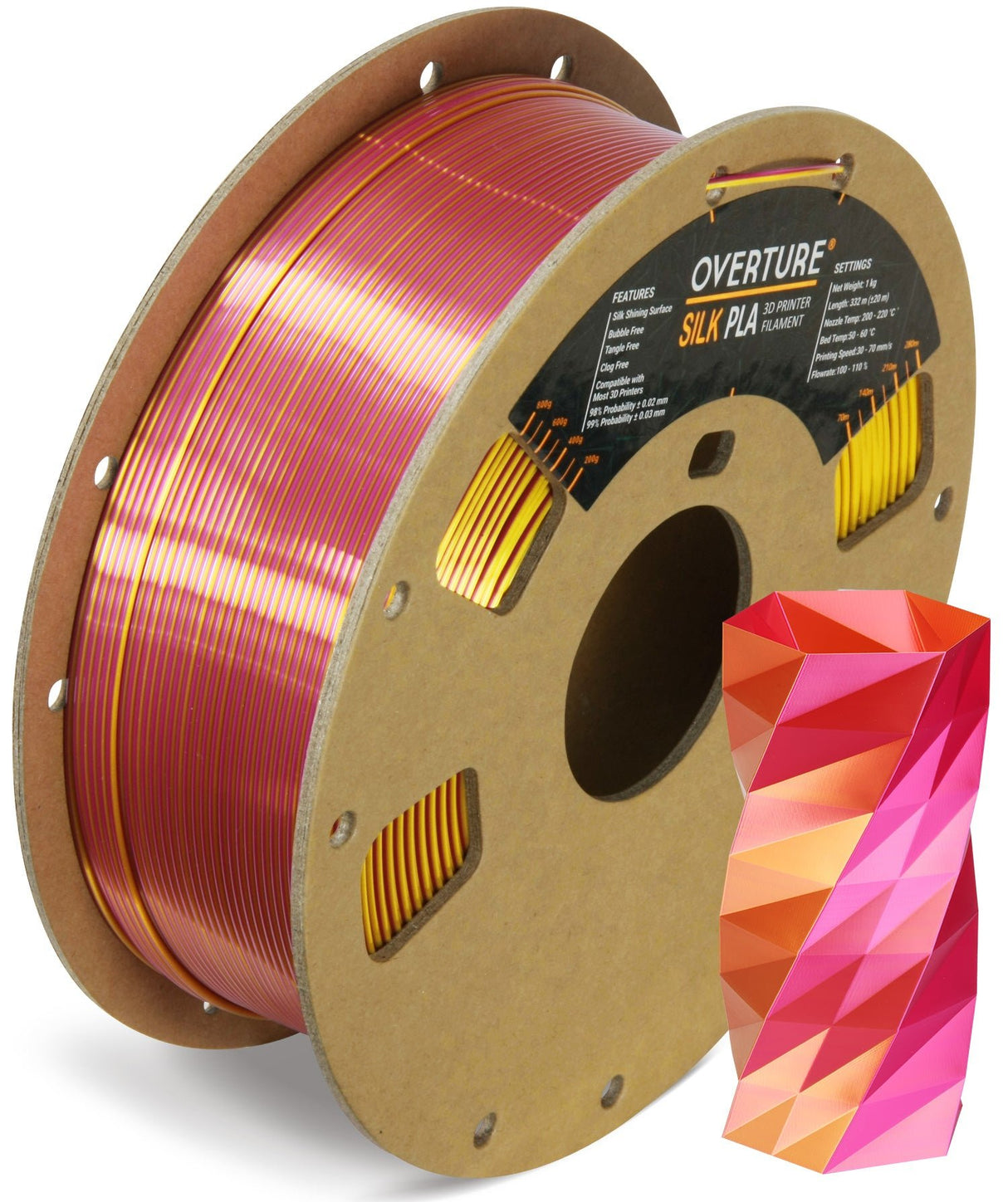 Overture Silk PLA Filament Dual Colors 1.75mm - Overture 3D