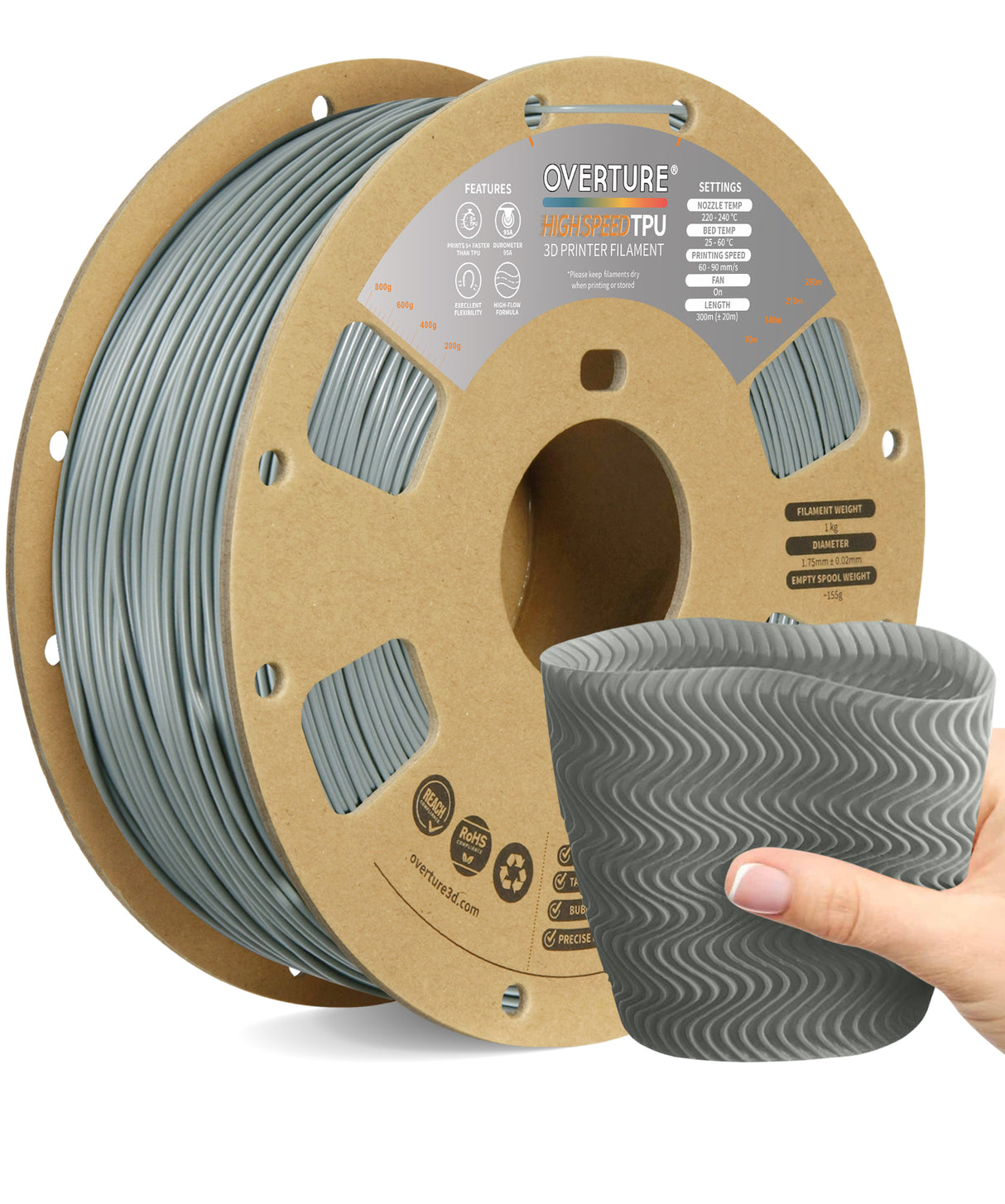 Overture TPU High Speed 3D Printer Filament 1.75mm