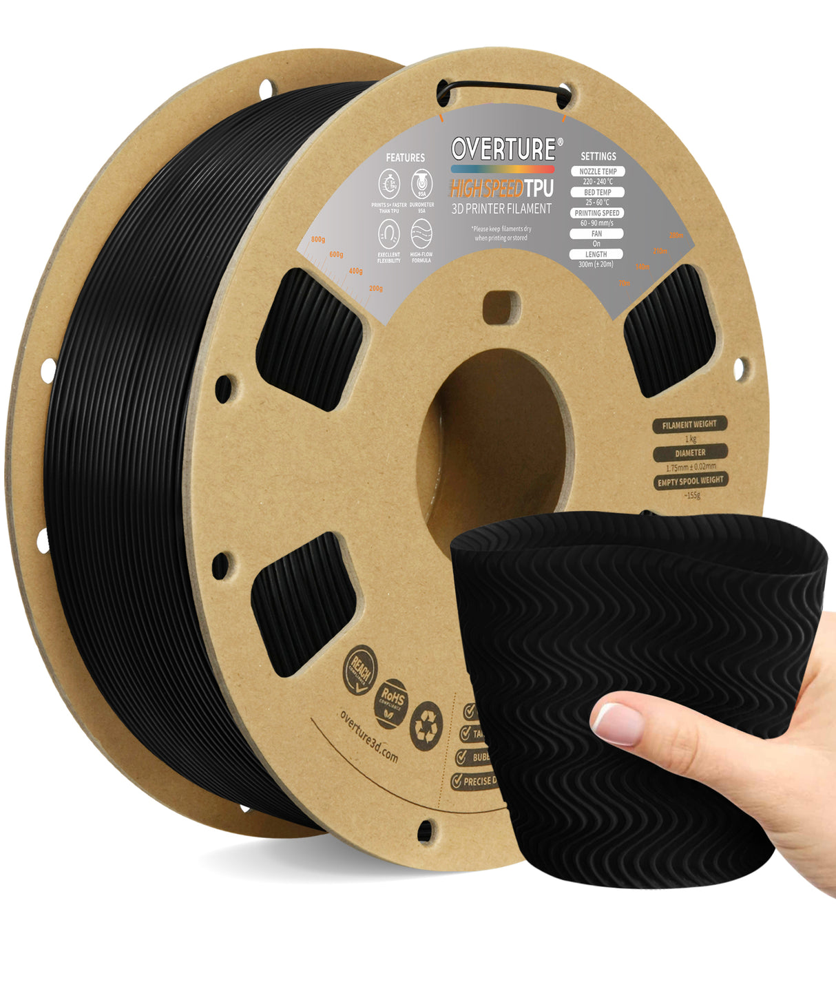 Overture TPU High Speed 3D Printer Filament 1.75mm