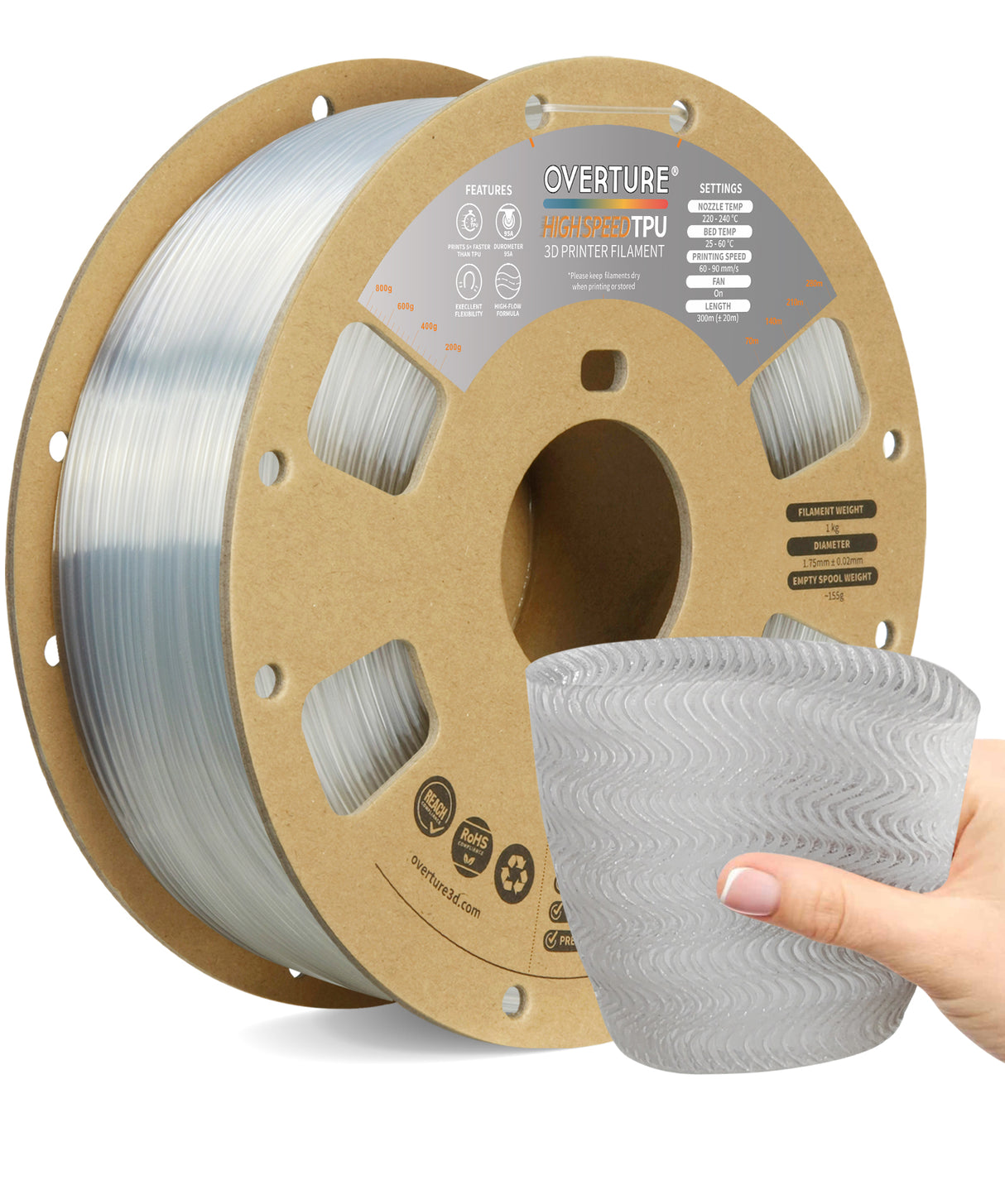 Overture TPU High Speed 3D Printer Filament 1.75mm