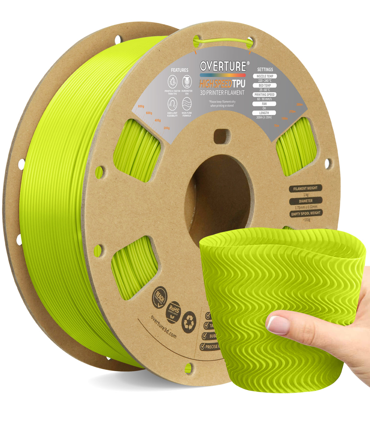 Overture TPU High Speed 3D Printer Filament 1.75mm