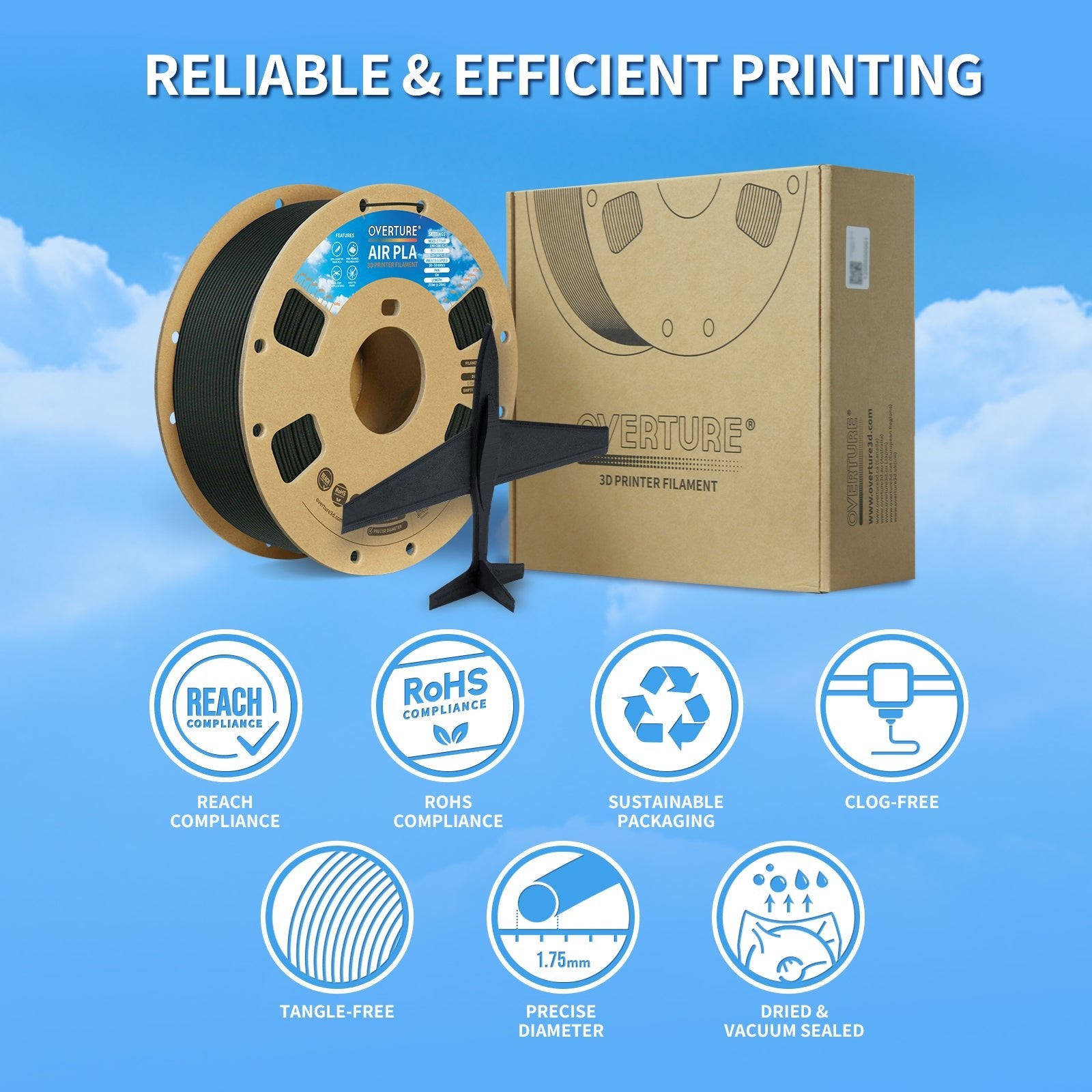 Overture Air PLA 3D Printer Filament 1.75mm - Overture 3D