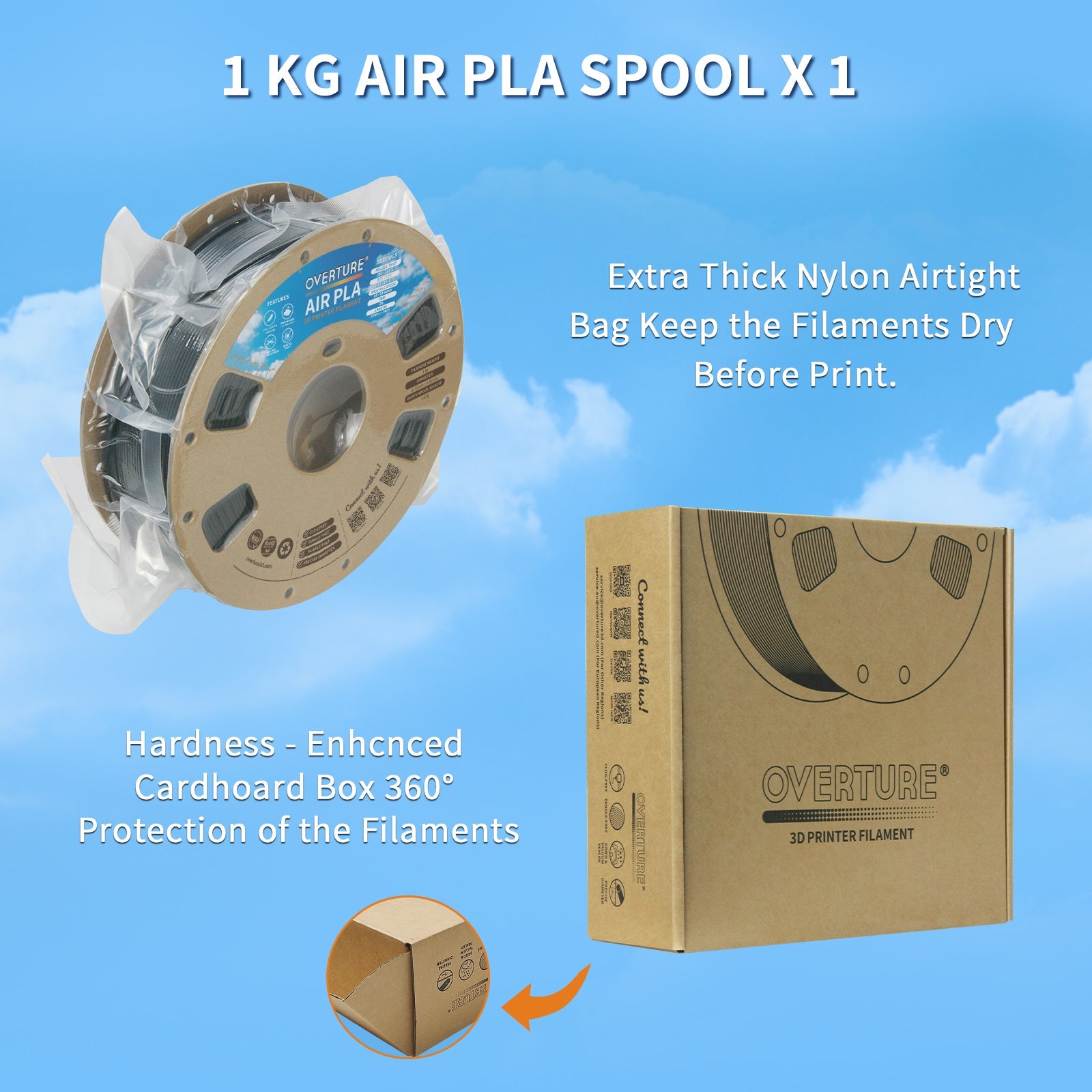 Overture Air PLA 3D Printer Filament 1.75mm - Overture 3D