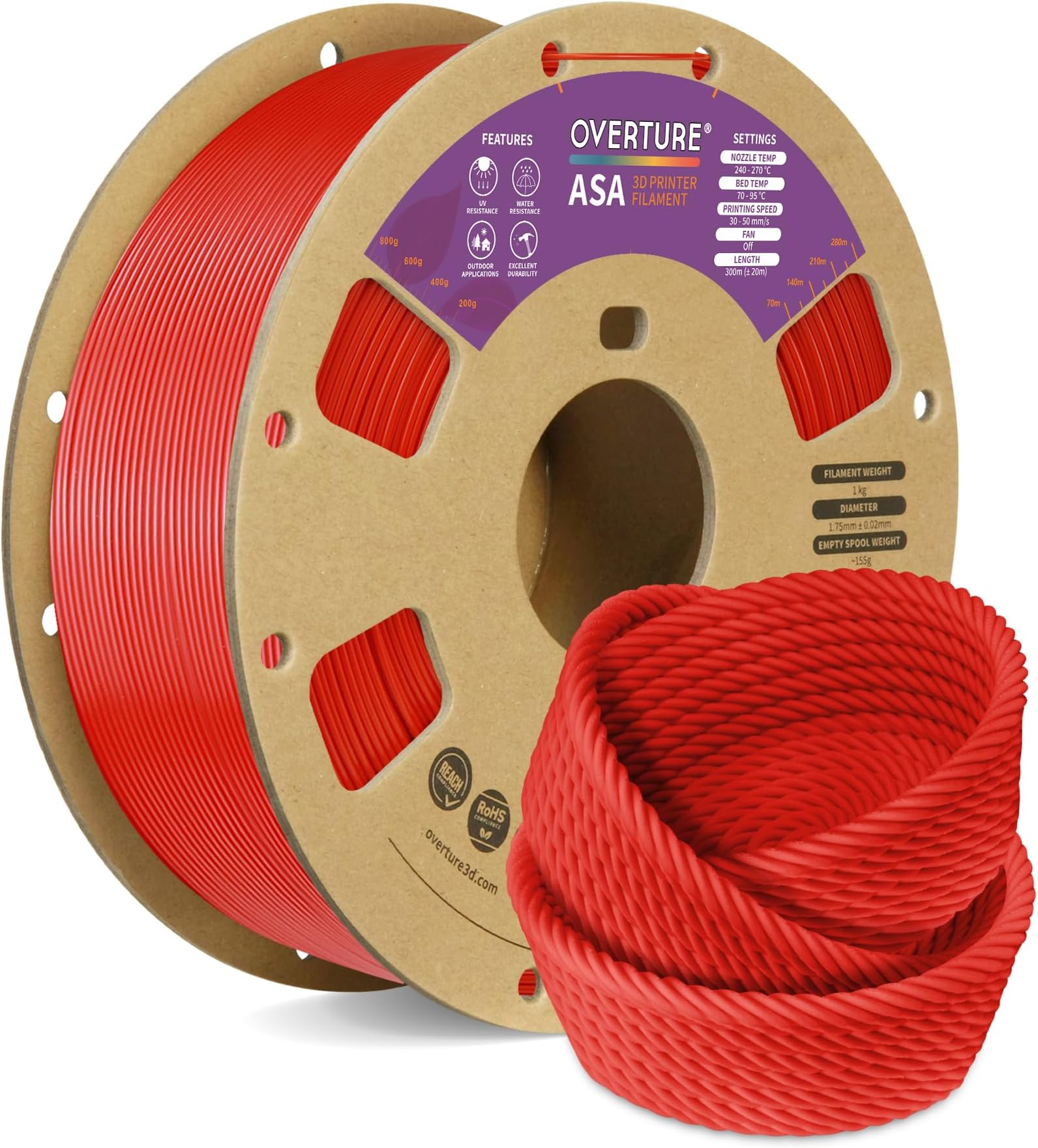 Overture ASA 3D Printer Filament 1.75mm - Overture 3D