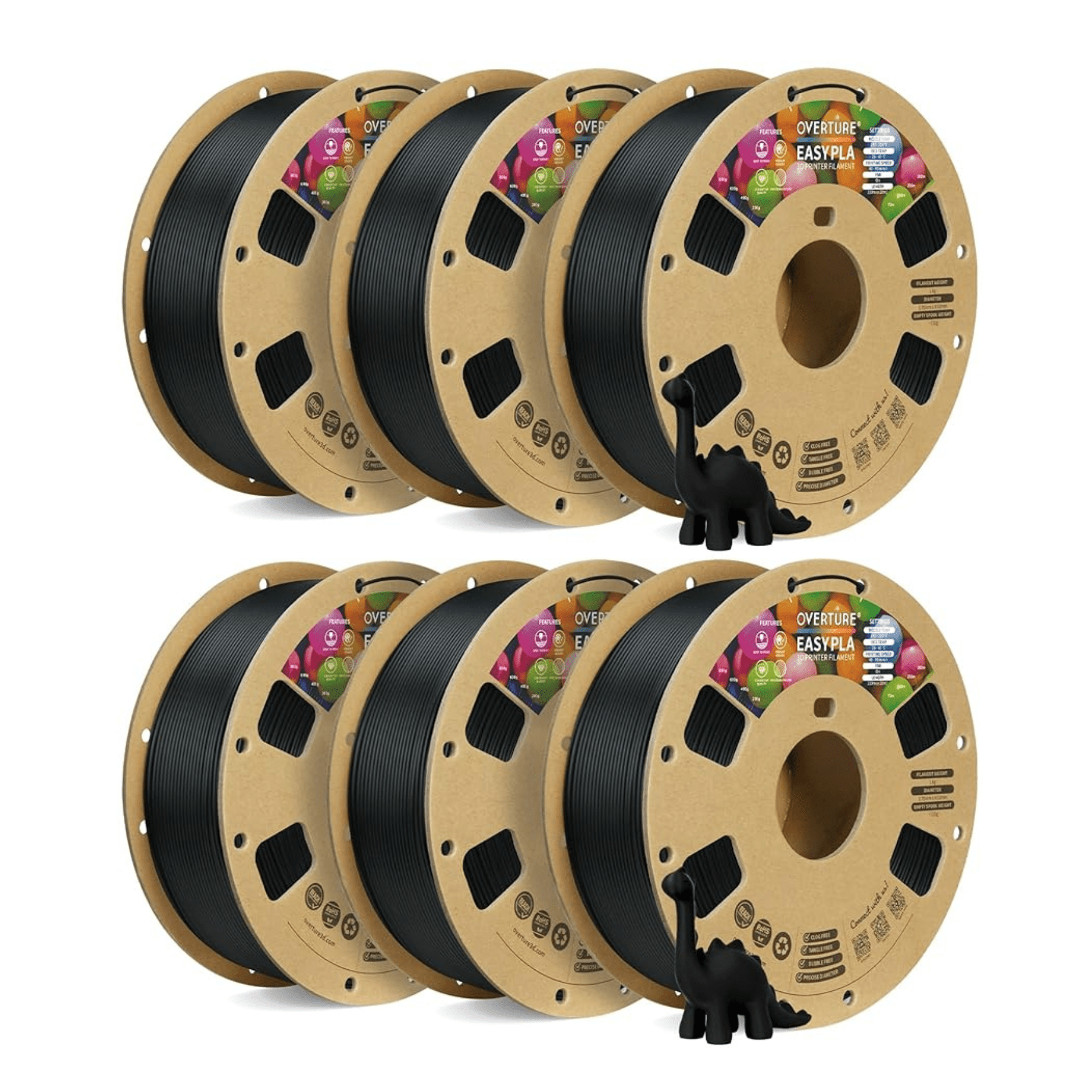 Overture Easy PLA 3D Printer Filament 1.75mm 6 - Pack - Overture 3D