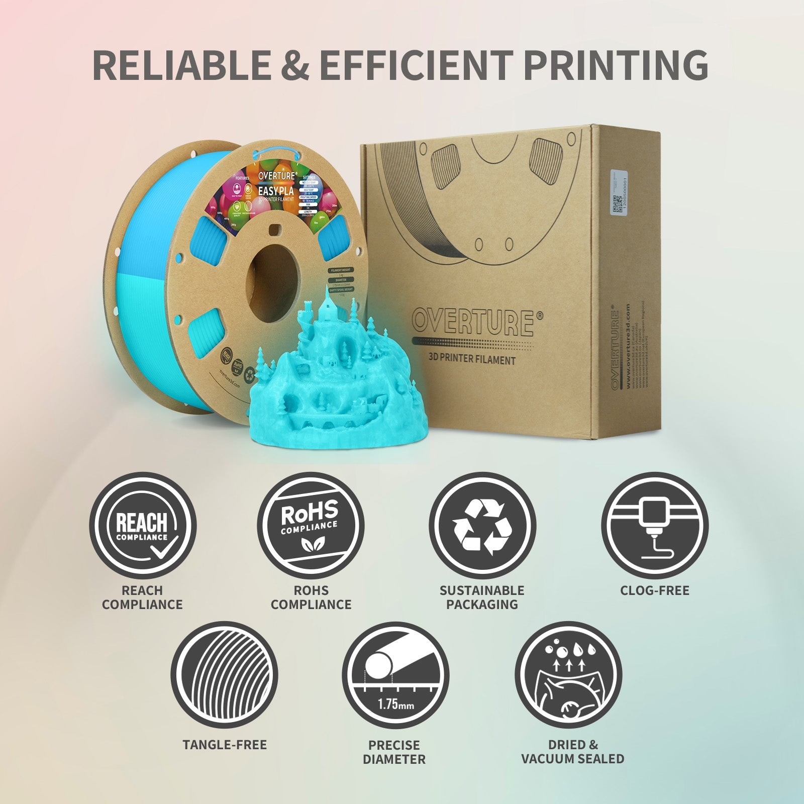 Overture Glow PLA 3D Printer Filament 1.75mm - Overture 3D