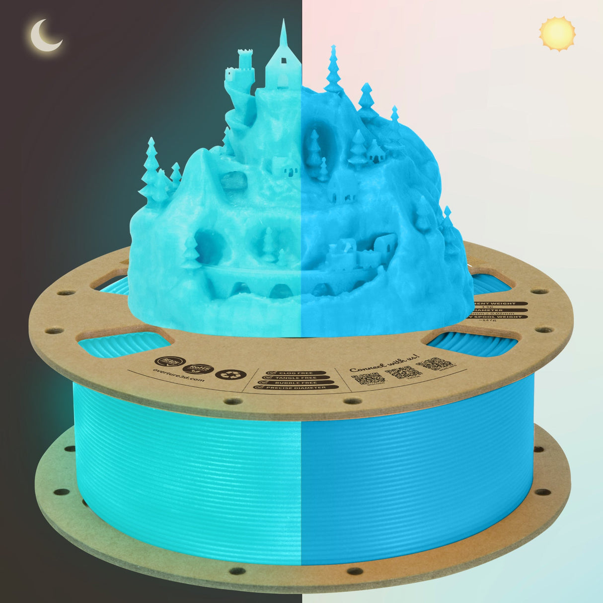 Overture Glow PLA 3D Printer Filament 1.75mm - Overture 3D
