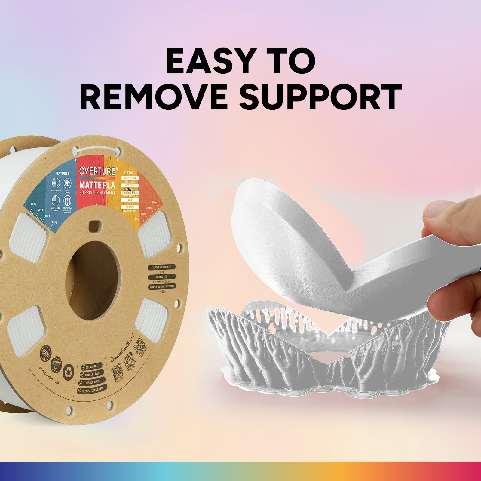 Overture Matte PLA 3D Printer Filament 1.75mm 6 Pack - Overture 3D