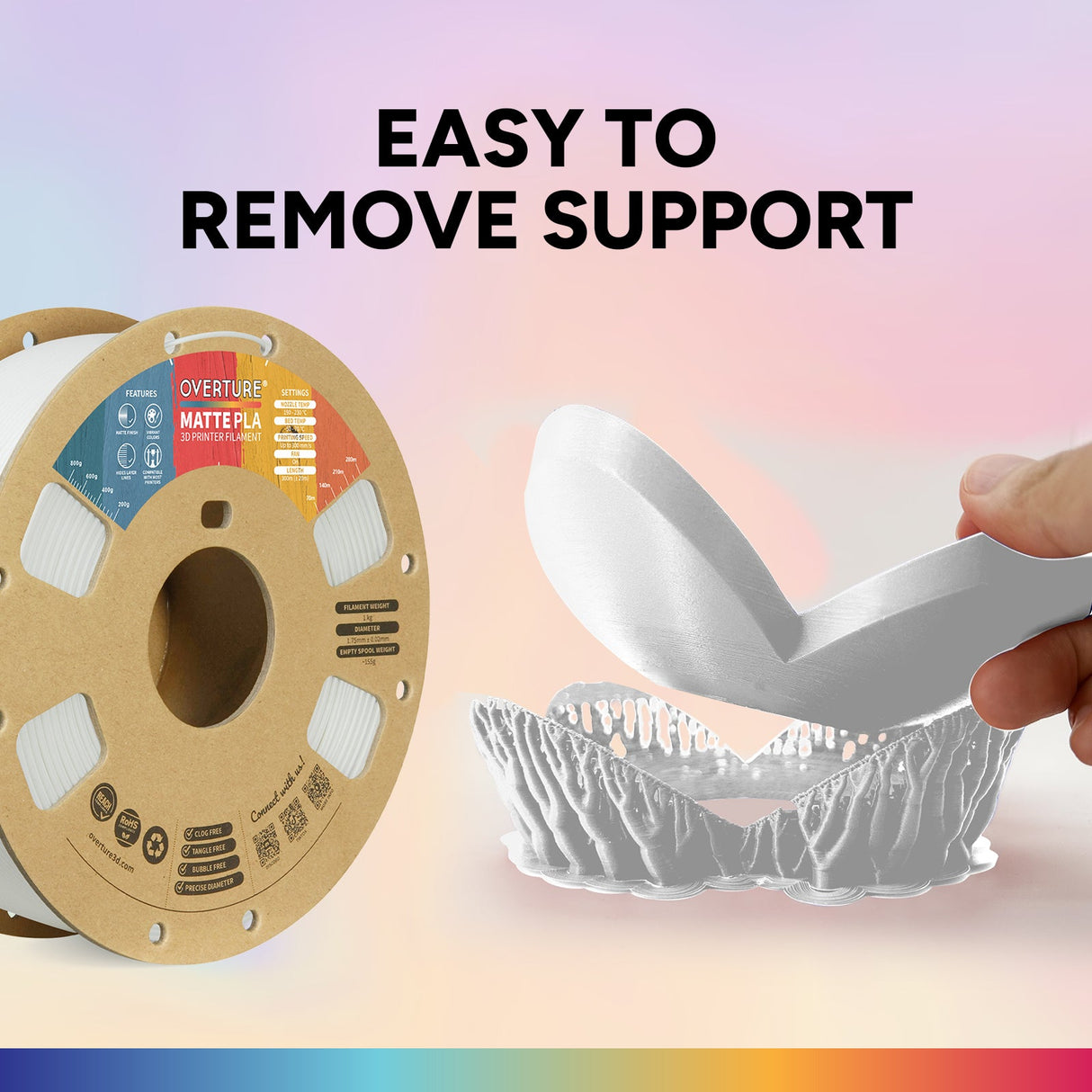 Overture Matte PLA 3D Printer Filament 1.75mm 6 Pack - Overture 3D