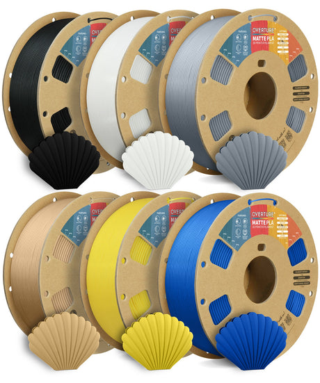 Overture Matte PLA 3D Printer Filament 1.75mm 6 Pack - Overture 3D