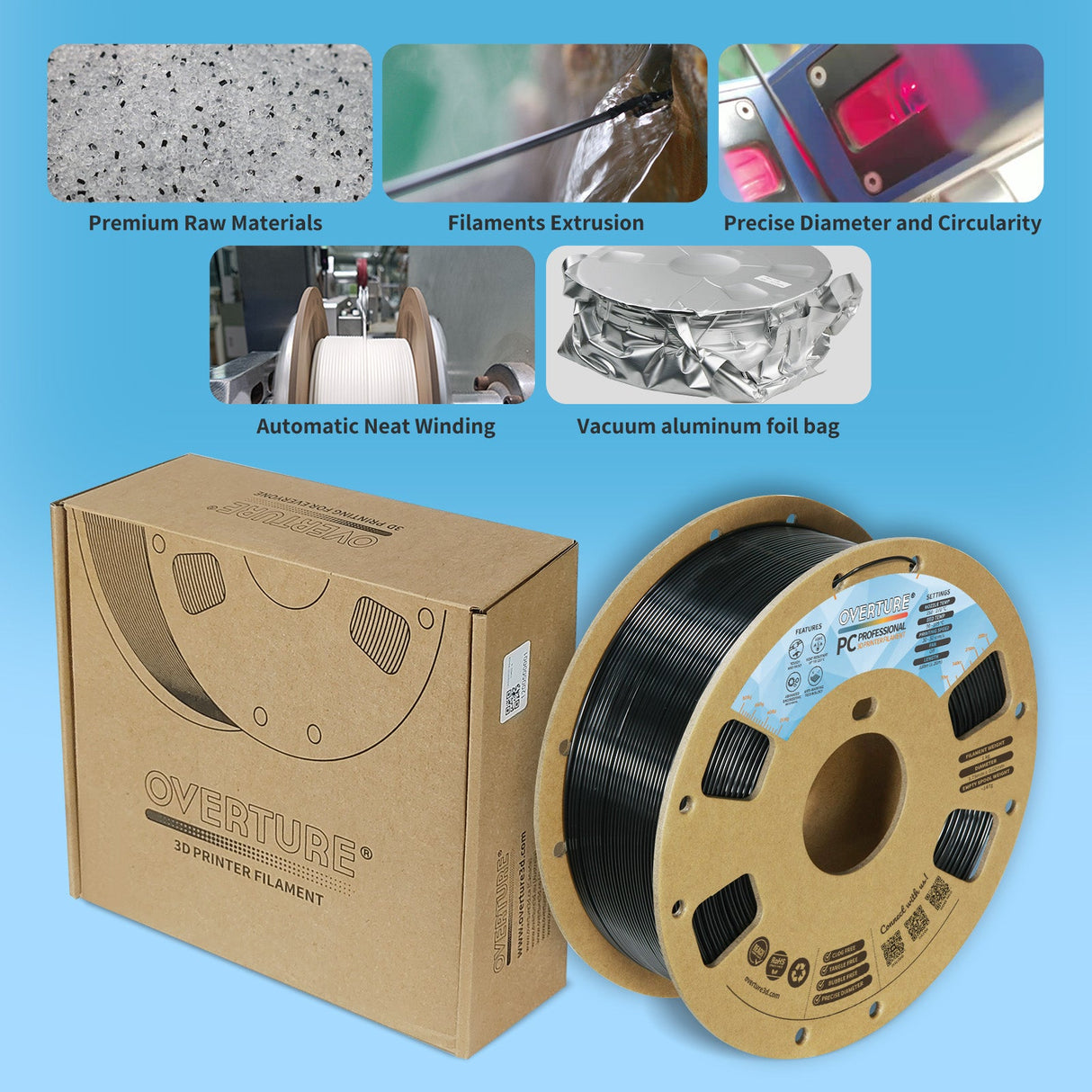 Overture PC Professional Transparent 3D Printer Filament 1.75mm - Overture 3D