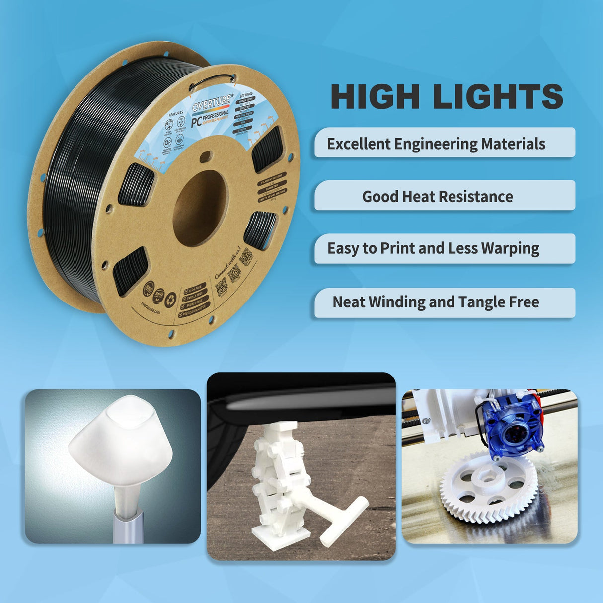 Overture PC Professional Transparent 3D Printer Filament 1.75mm - Overture 3D