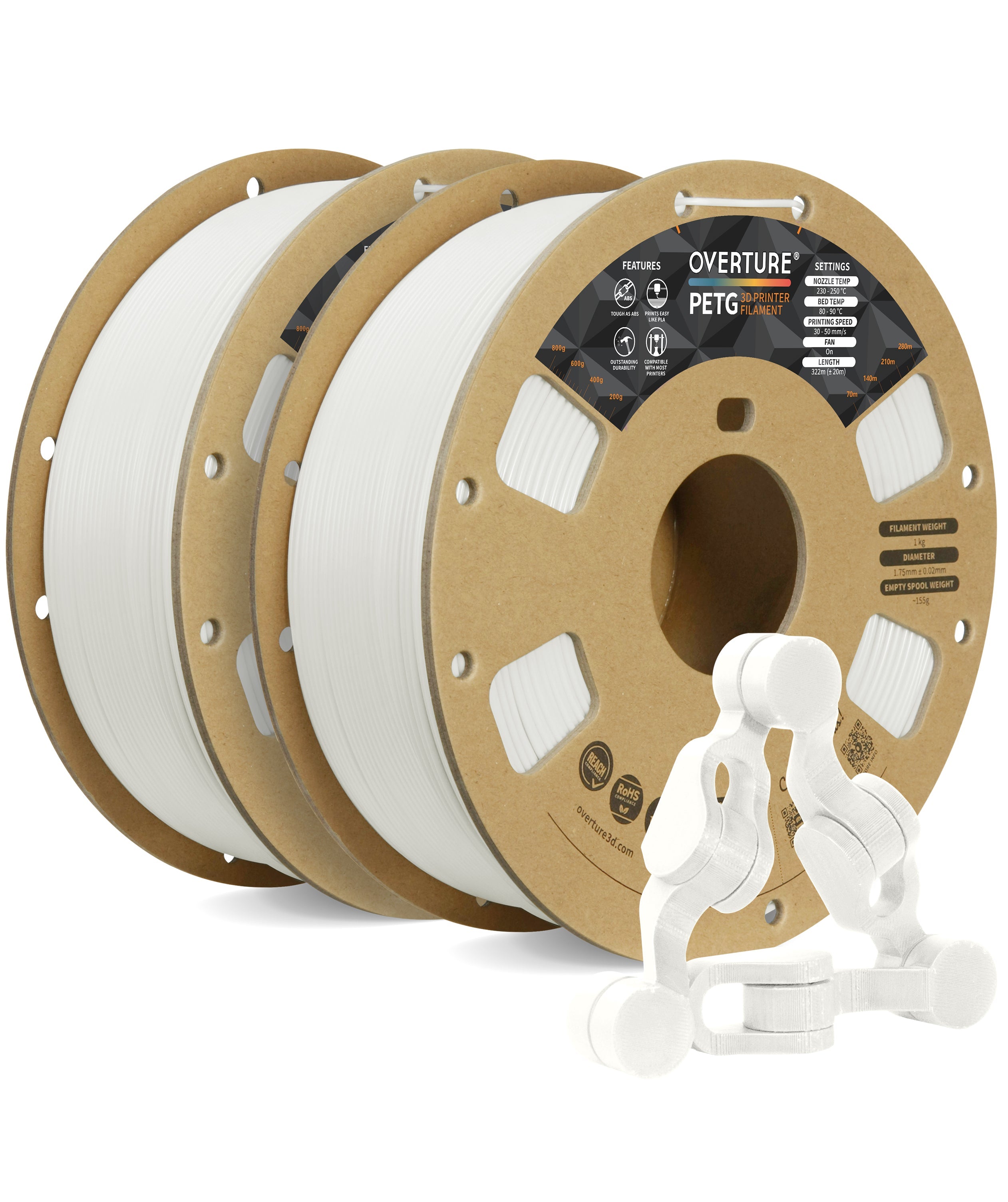 Overture PETG 3D Printer Filament 1.75mm - 2 Pack - Overture 3D