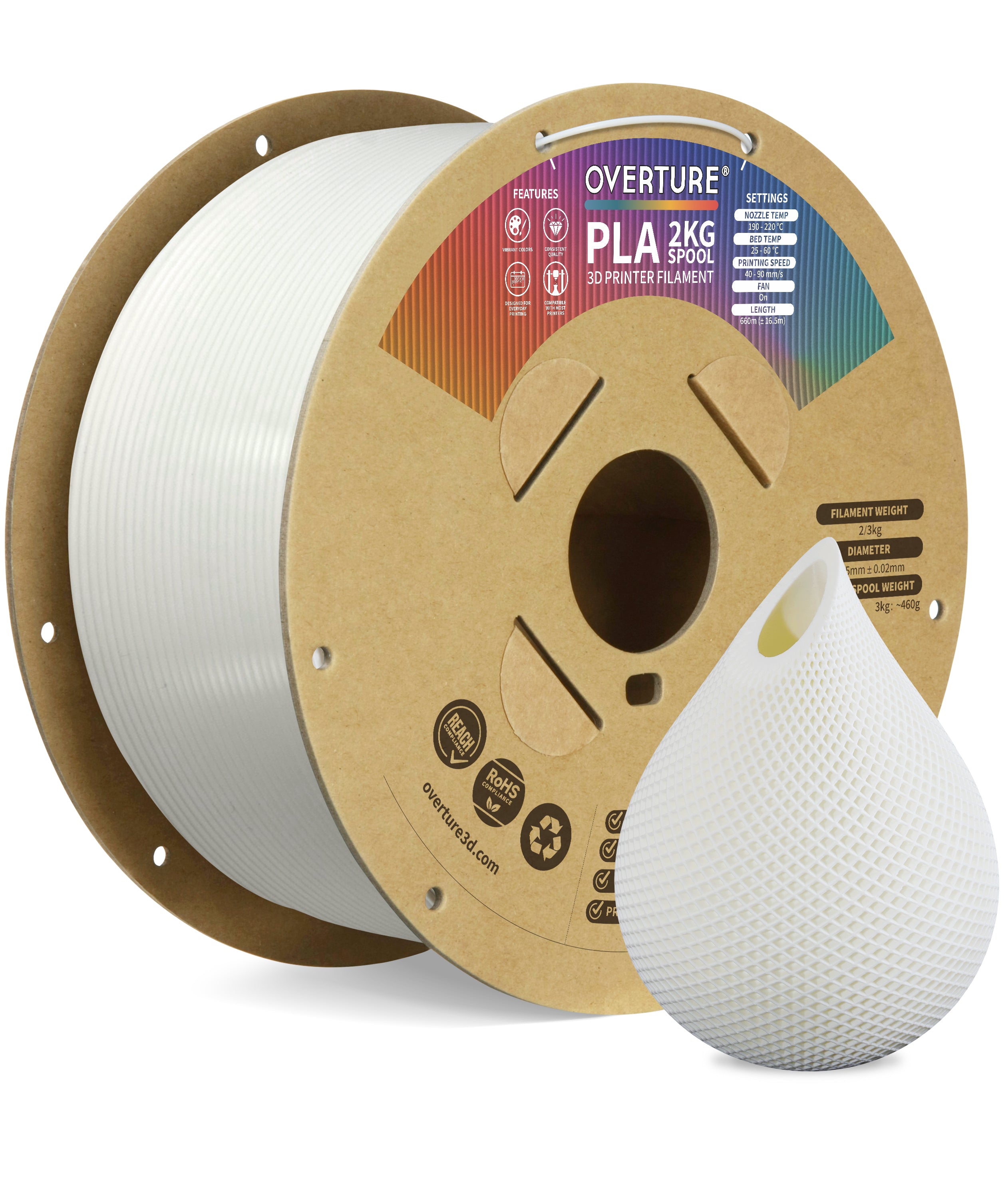 Filament Bulk PLA Filament 1.75mm - 2kg Bulk Spool – Overture 3D