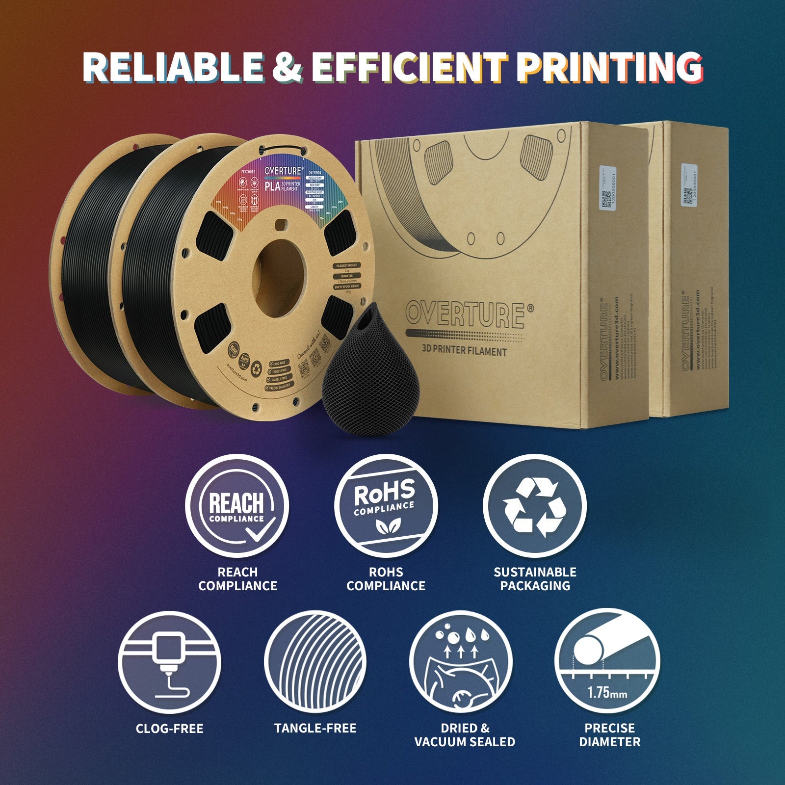Filament Bulk PLA Filament 1.75mm - 2kg Bulk Spool – Overture 3D