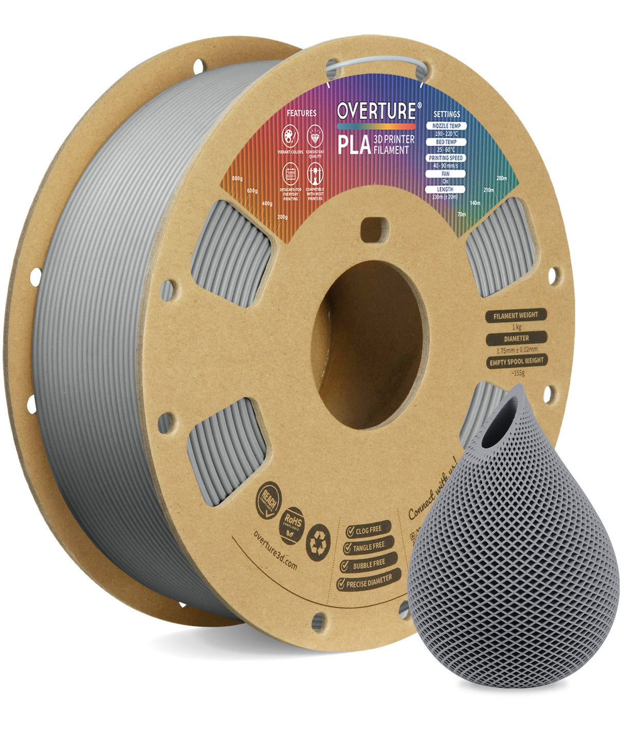 Overture PLA 3D Printer Filament 1.75mm - Overture 3D