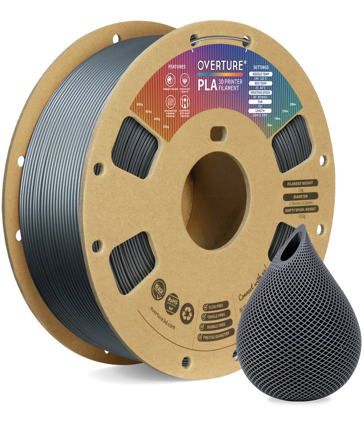 Overture PLA 3D Printer Filament 1.75mm - Overture 3D
