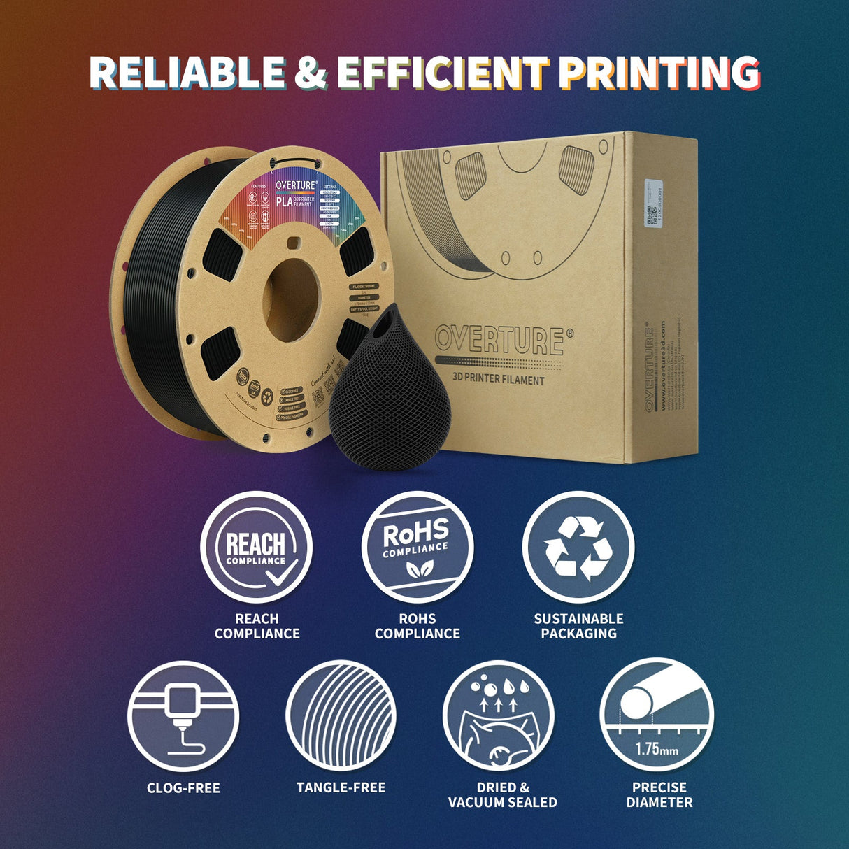 Overture PLA 3D Printer Filament 1.75mm - Overture 3D