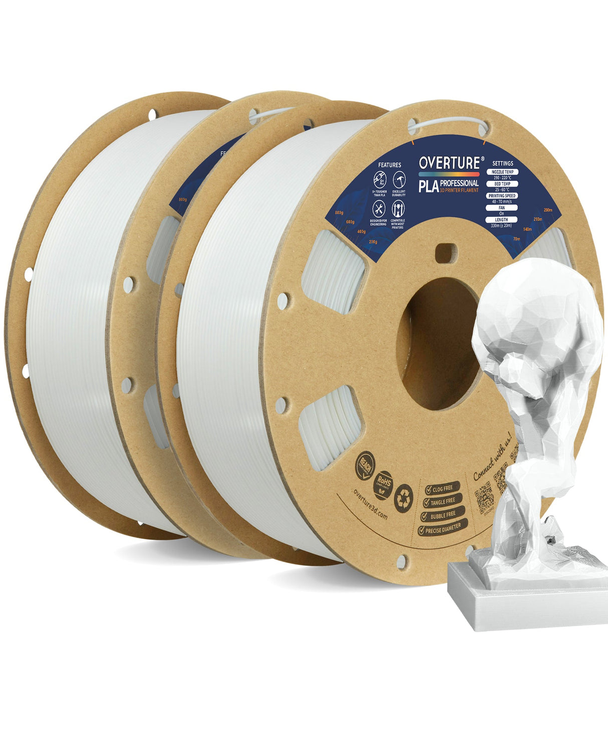 Overture PLA Professional 3D Printer Filament 1.75mm - 2 Pack - Overture 3D
