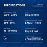 Overture PLA Professional 3D Printer Filament 1.75mm - Overture 3D