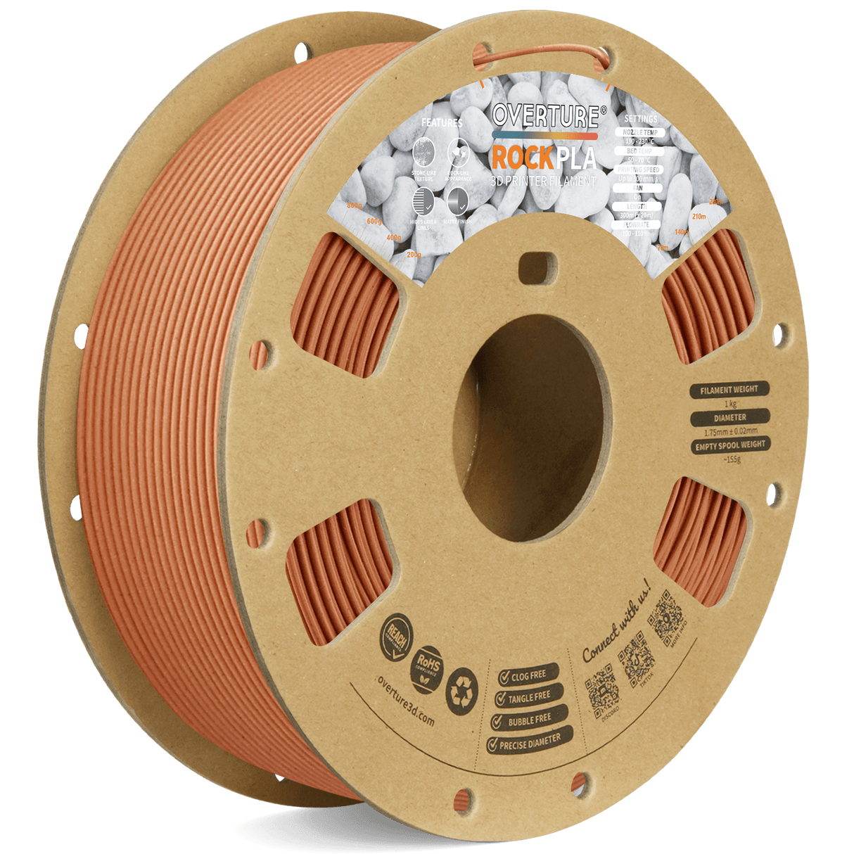 Overture Rock PLA 3D Printer Filament 1.75mm - Overture 3D