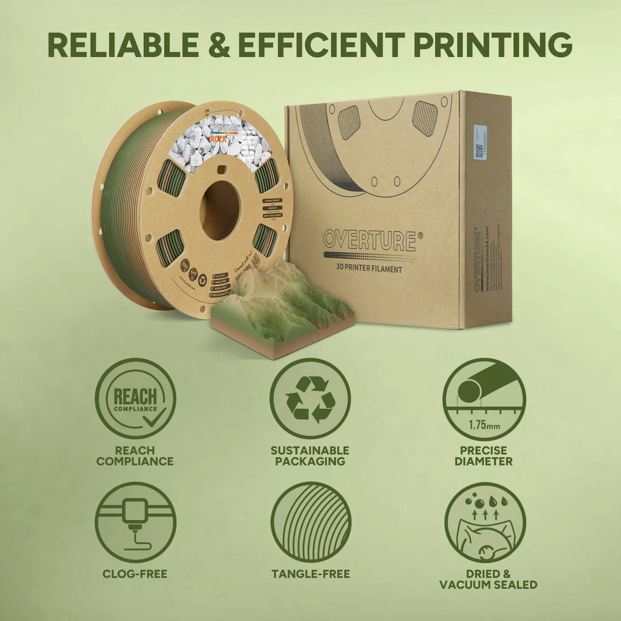 Overture Rock PLA 3D Printer Filament 1.75mm - Overture 3D