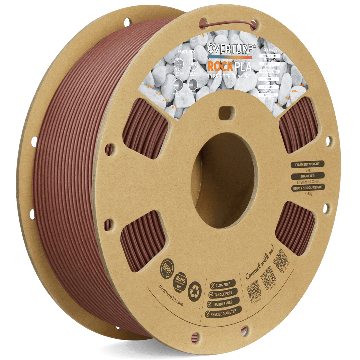 Overture Rock PLA 3D Printer Filament 1.75mm - Overture 3D