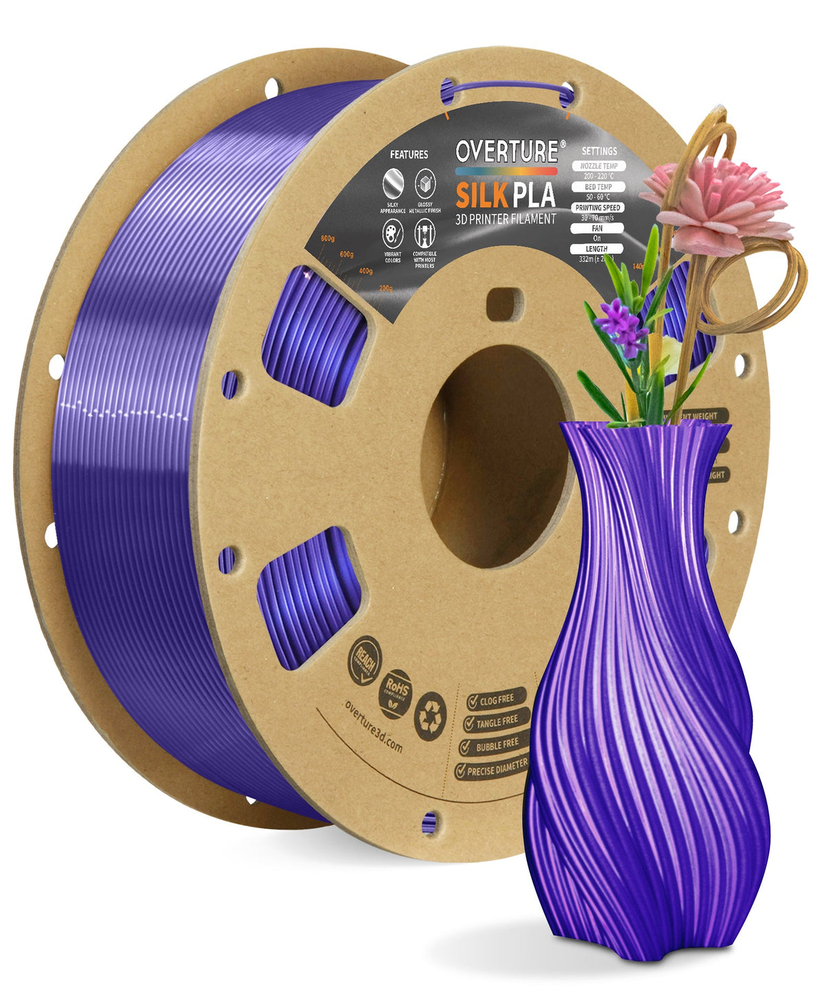Overture Silk PLA 3D Printer Filament 1.75mm - Overture 3D