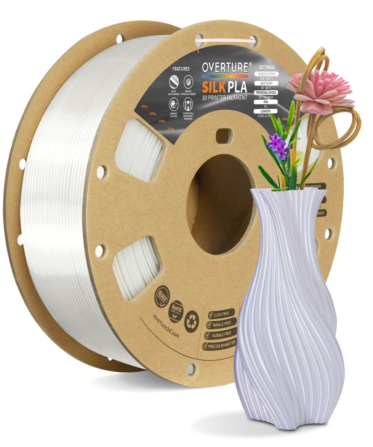 Overture Silk PLA 3D Printer Filament 1.75mm - Overture 3D