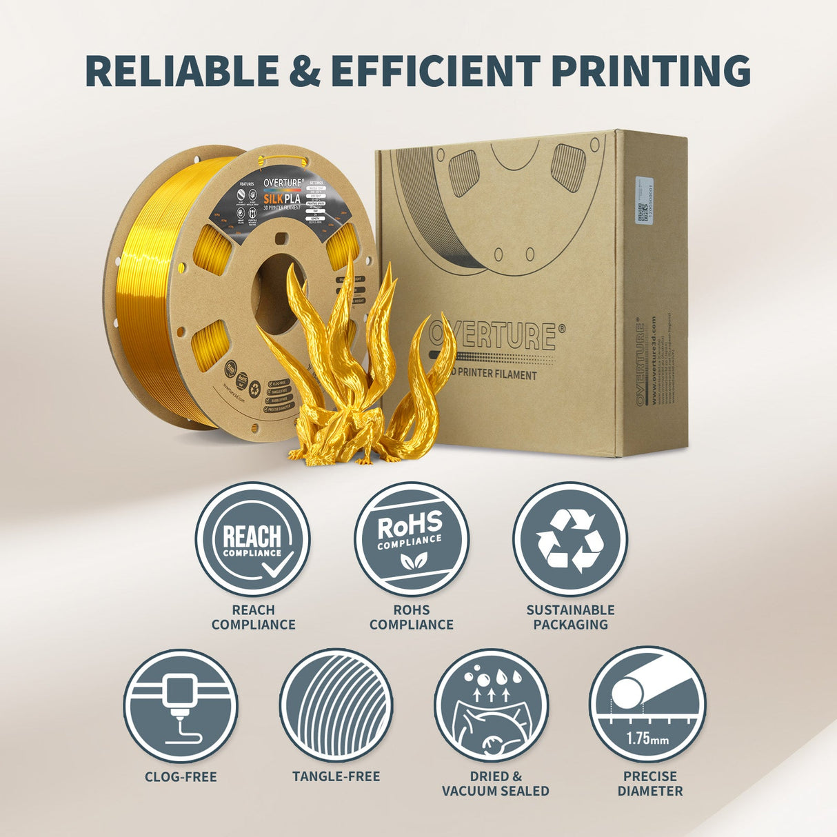 Overture Silk PLA 3D Printer Filament 1.75mm - Overture 3D