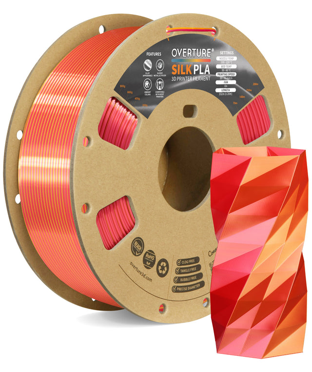 Overture Silk PLA 3D Printer Filament Dual Colors 1.75mm - Overture 3D