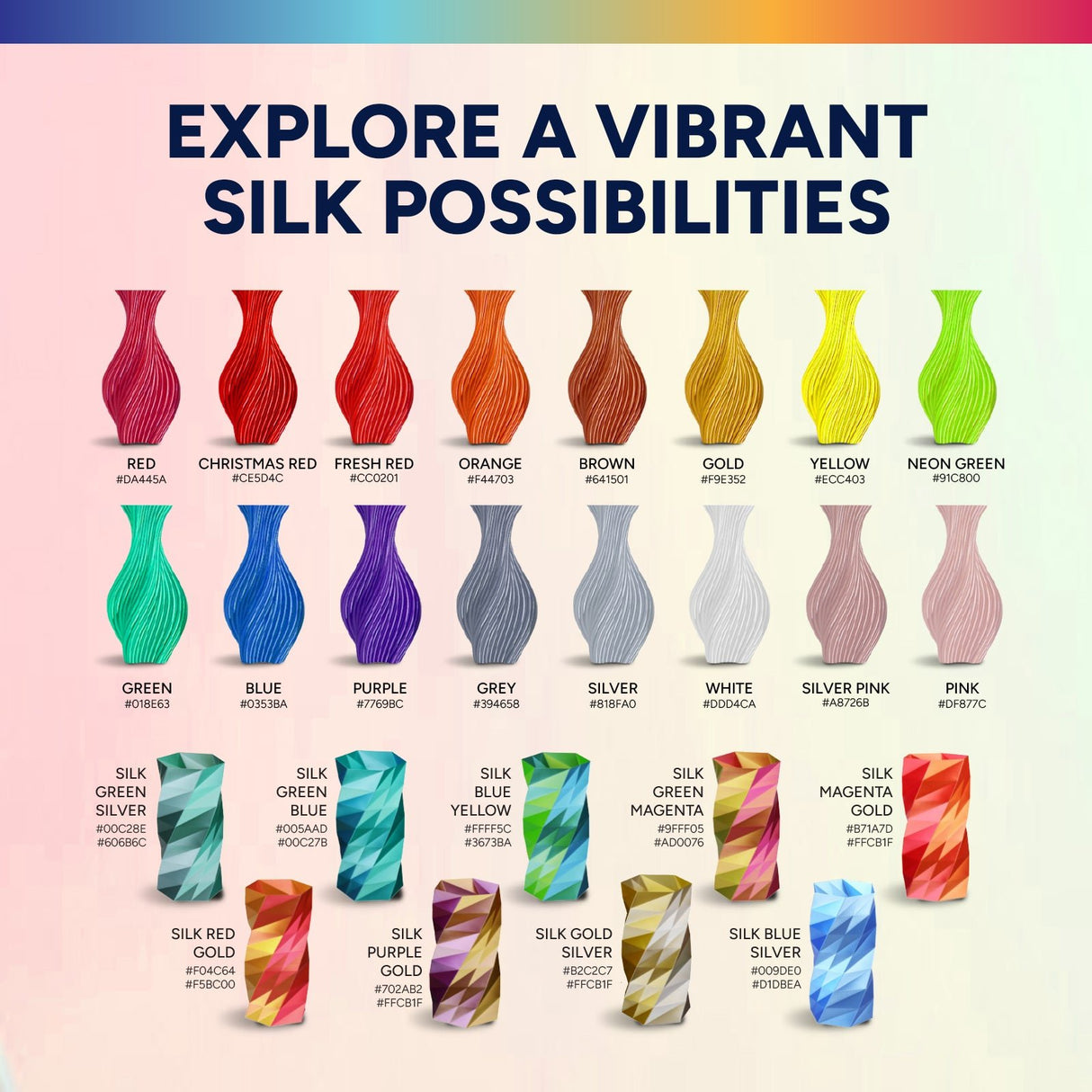 Overture Silk PLA Gradient Filament 1.75mm - Overture 3D
