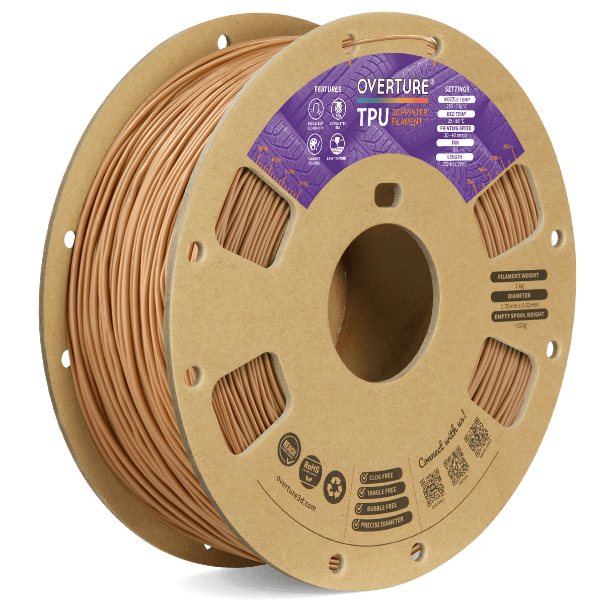 Overture TPU 3D Printer Filament 1.75mm - Overture 3D