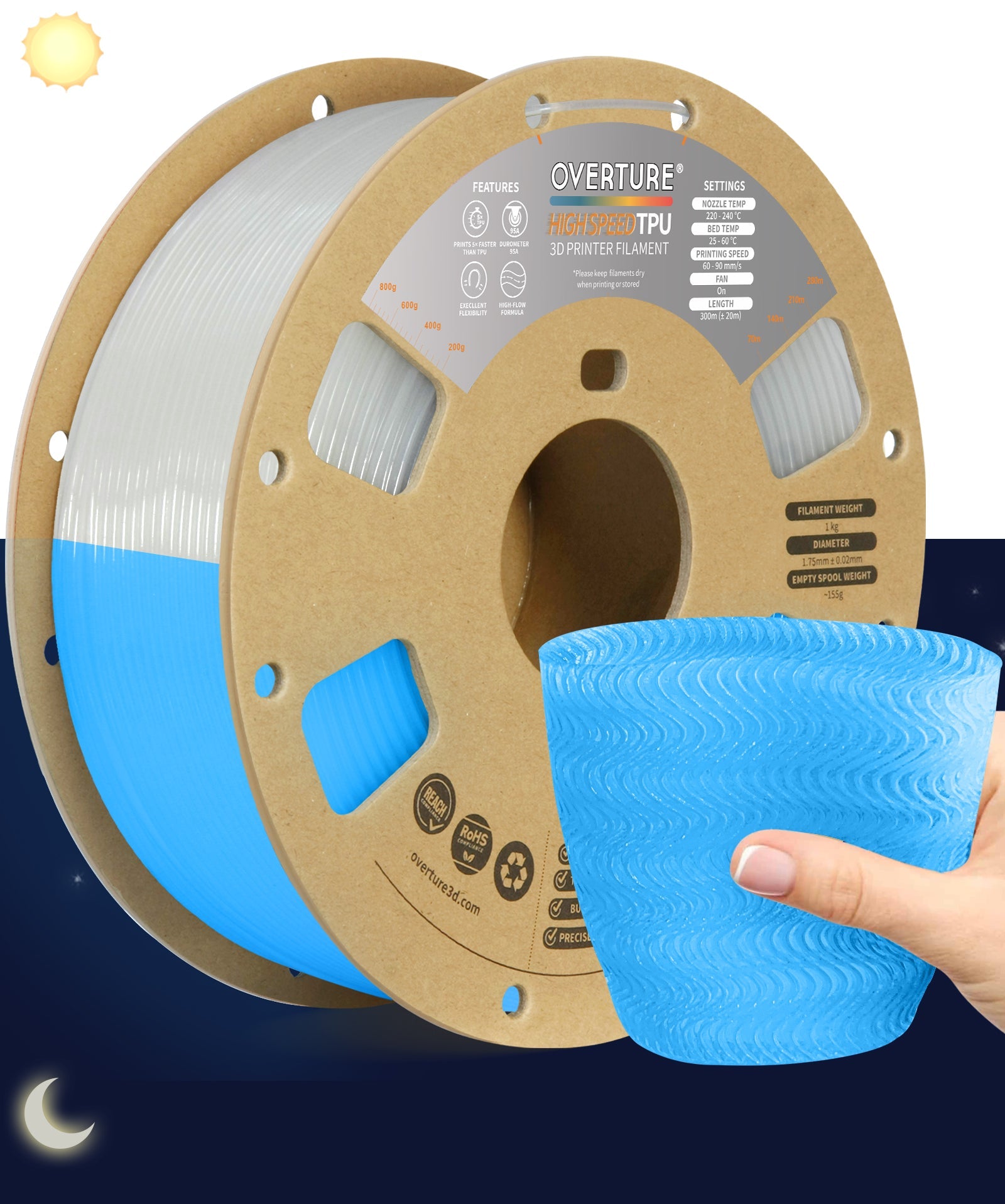 Overture TPU High Speed 3D Printer Filament 1.75mm - Overture 3D