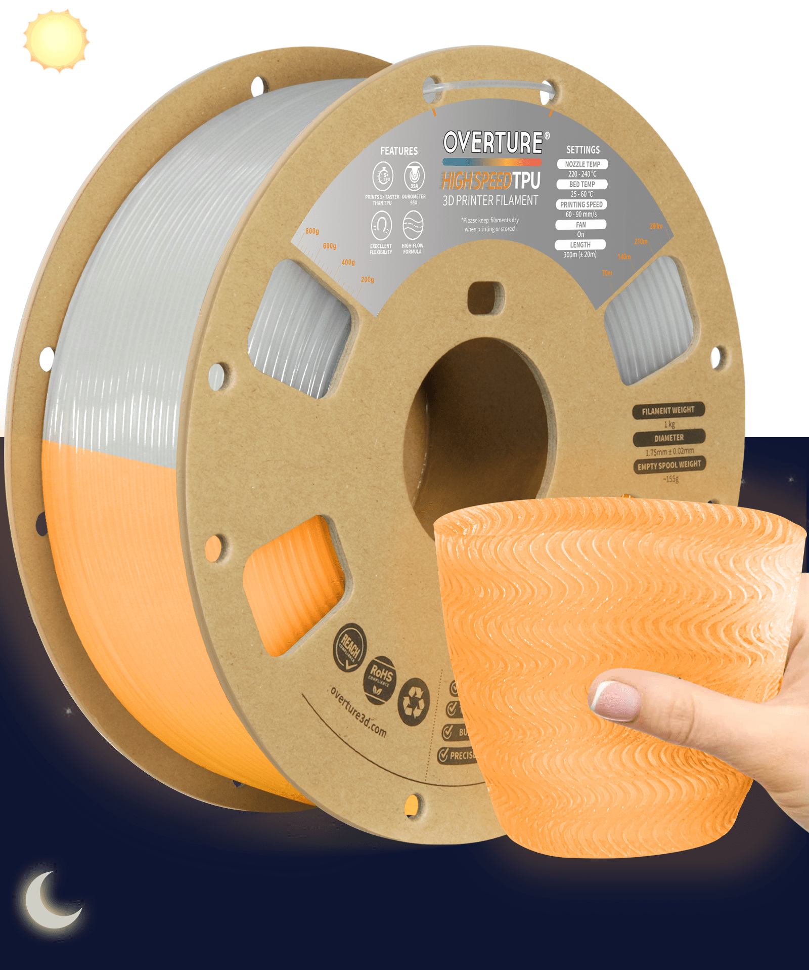 Overture TPU High Speed 3D Printer Filament 1.75mm - Overture 3D