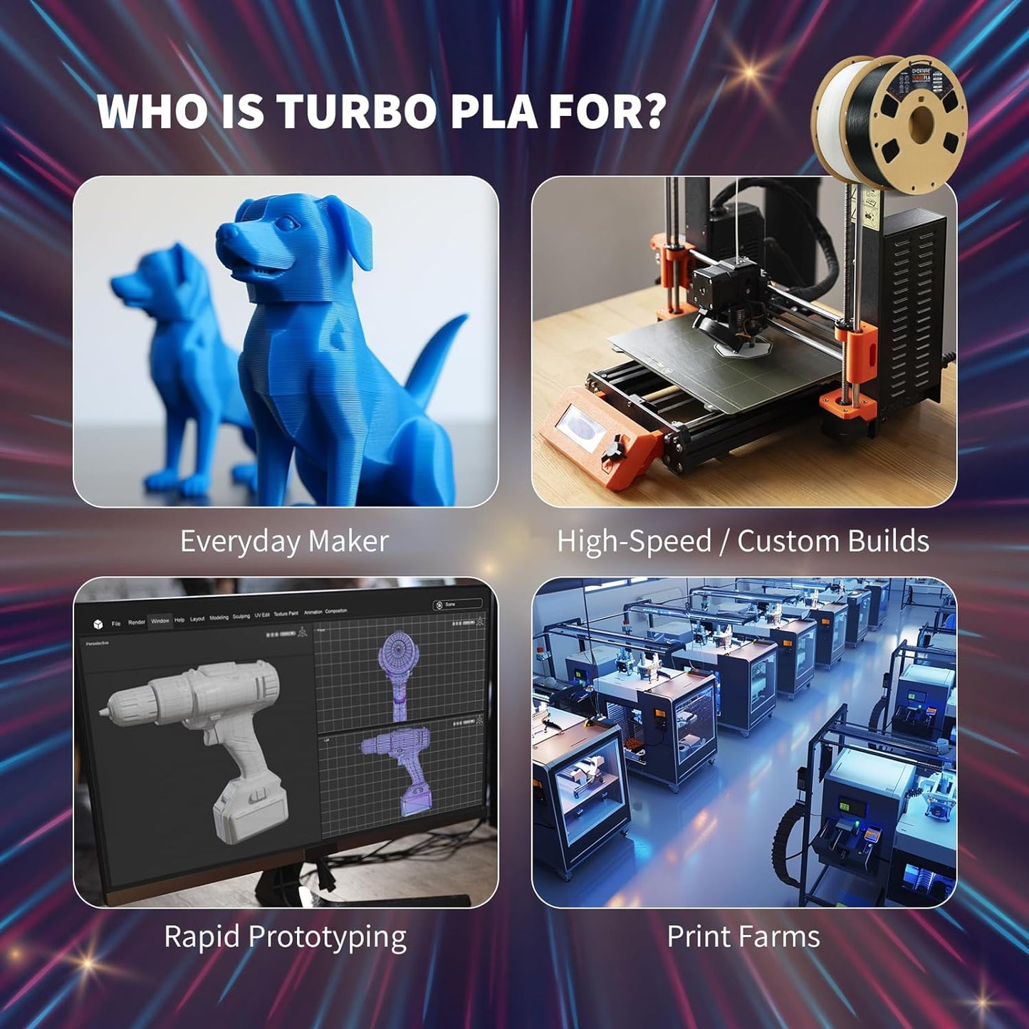 OVERTURE Turbo PLA Filament 1.75mm Rapid PLA 3D Printer Filament - Overture 3D