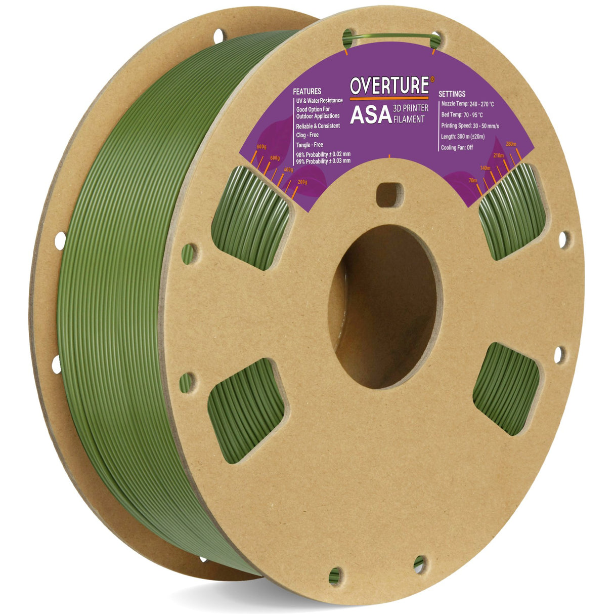 Overture ASA 3D Printer Filament 1.75mm - Overture 3D