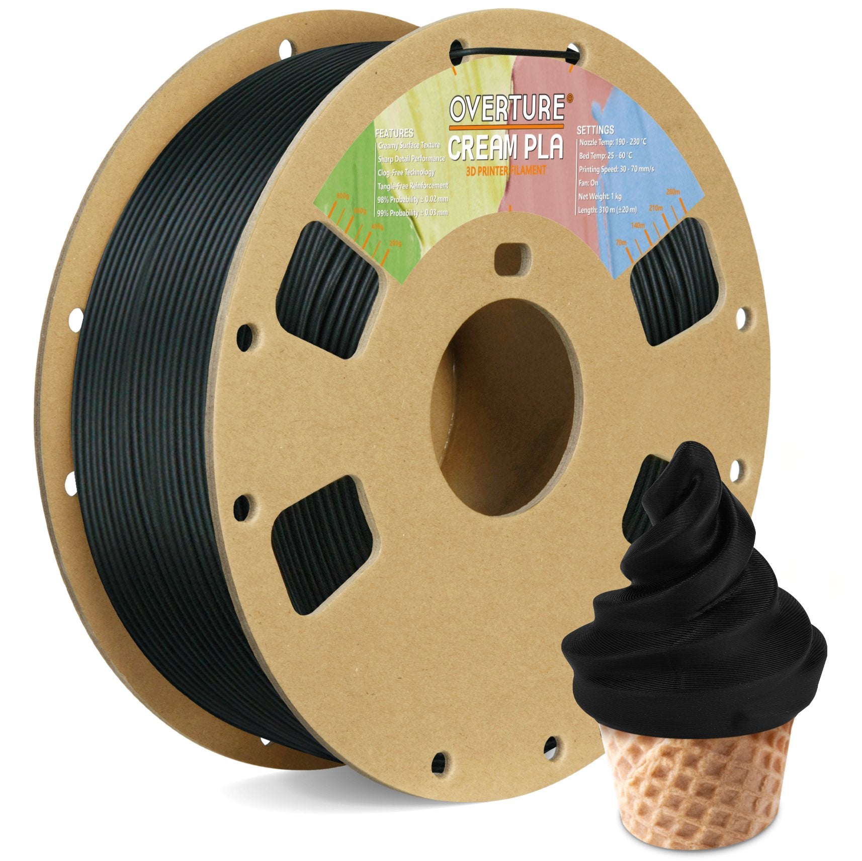Overture Cream PLA 3D Printer Filament 1.75mm - Overture 3D