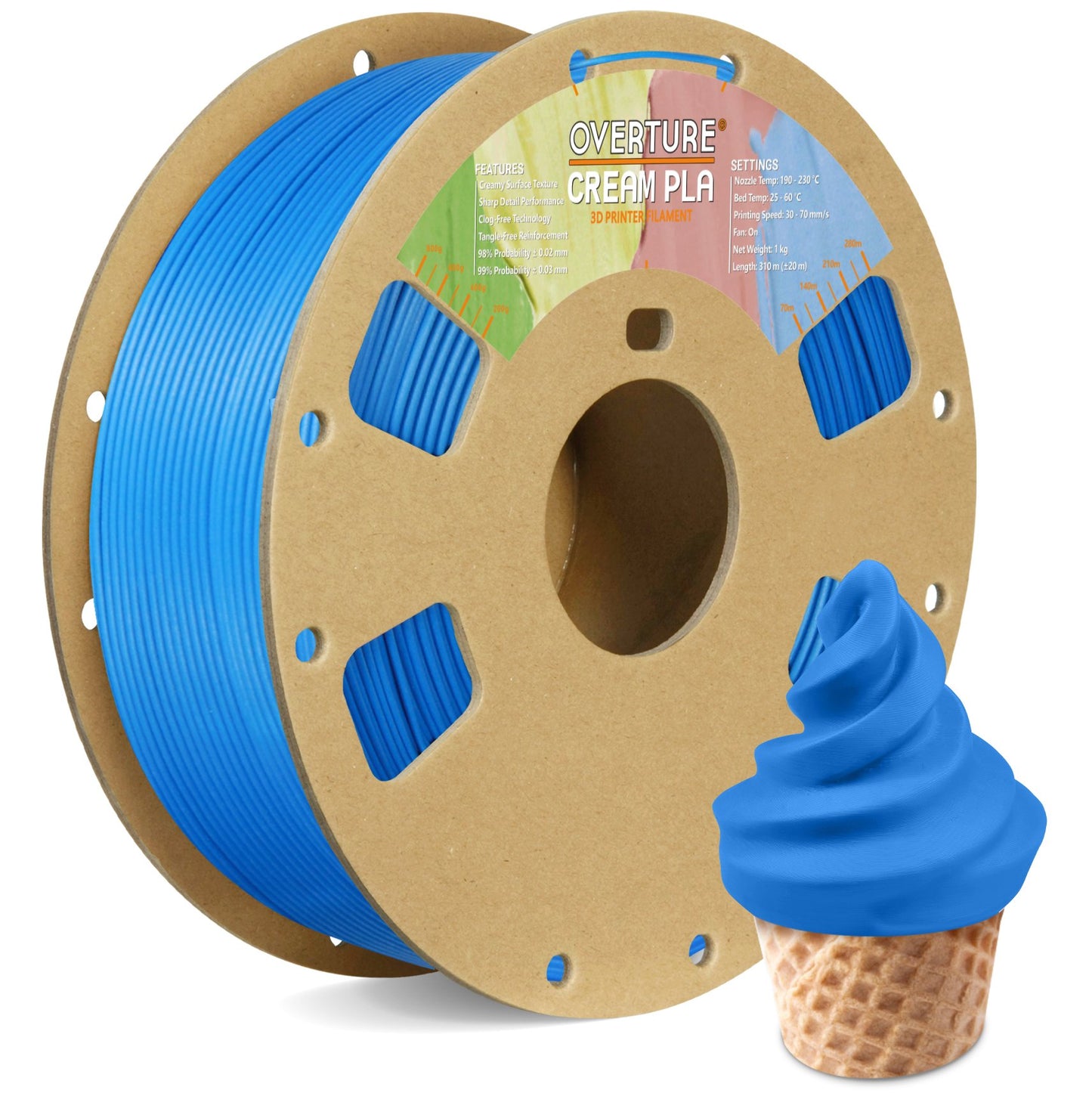 Overture Cream PLA 3D Printer Filament 1.75mm - Overture 3D