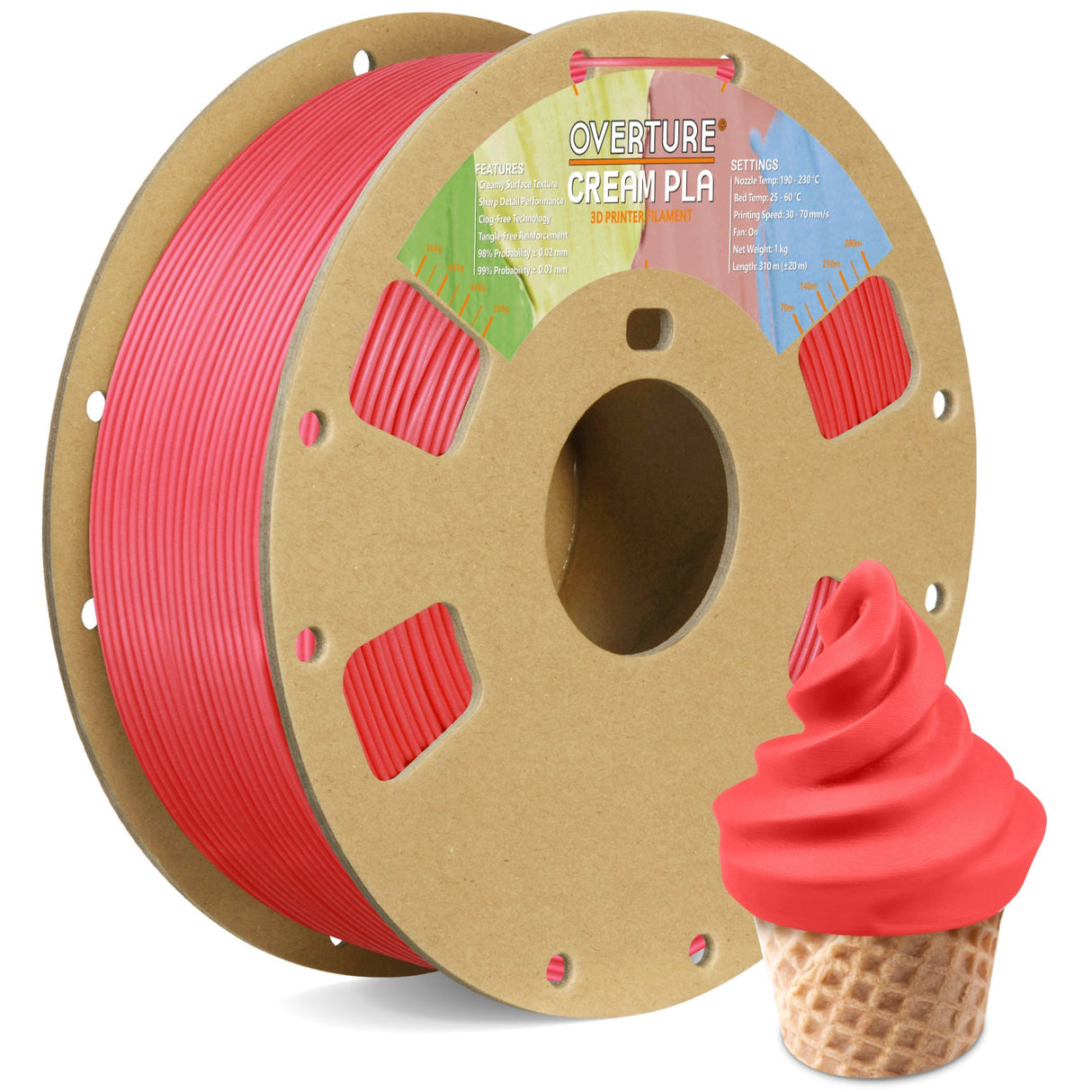 Overture Cream PLA 3D Printer Filament 1.75mm - Overture 3D