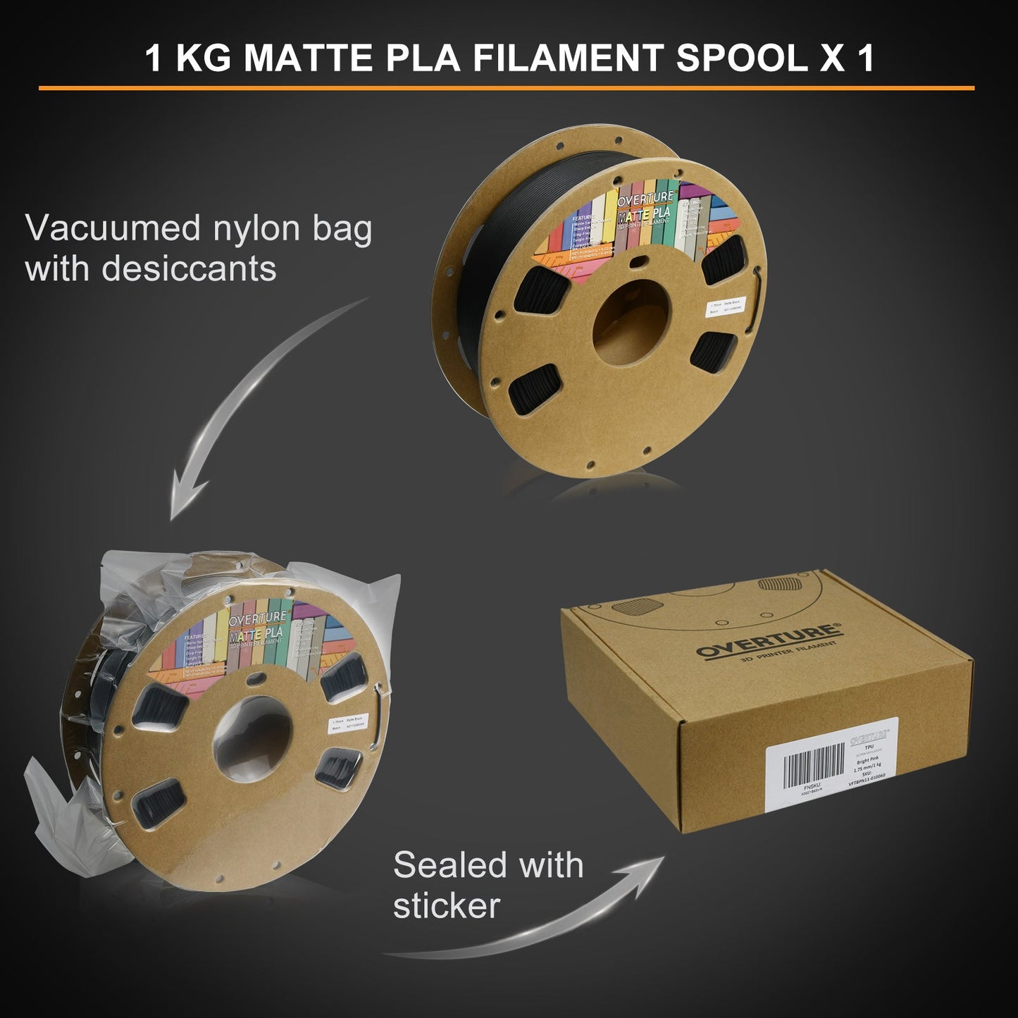 Overture Matte PLA Filament 1.75mm - Overture 3D